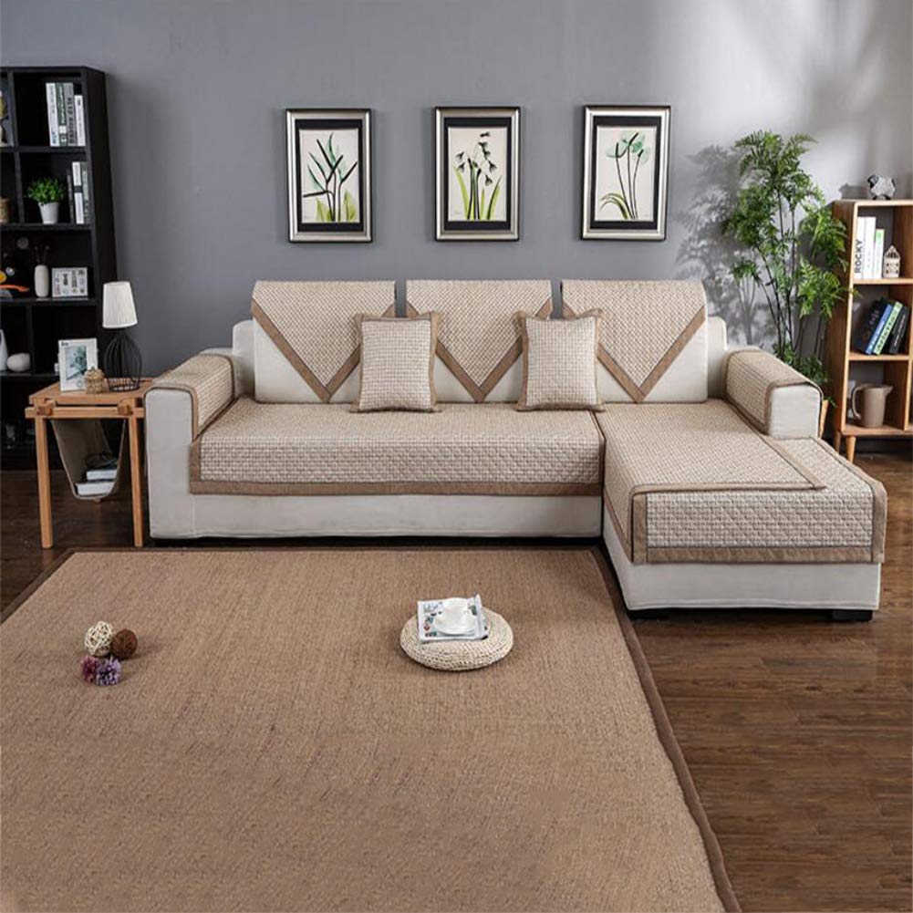 Non-Slip Thick Linen Sofa Cover - Washable One-Piece Sectional Couch Protector for Pets & Kids, Brown 90x120cm (35x47in) - Perfect for Living Room Furniture Protection
