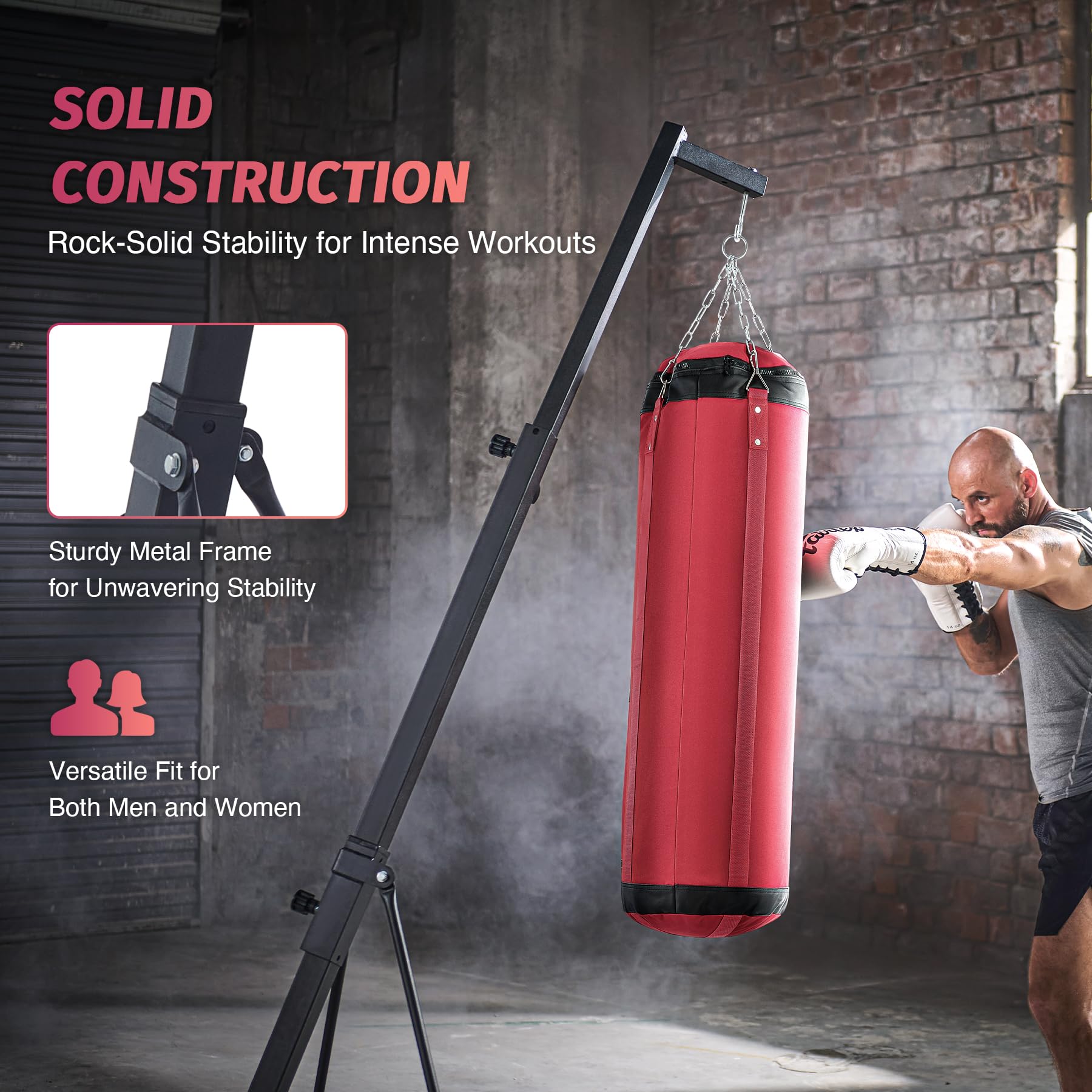 ZELUS Heavy Duty Punching Bag Stand - Adjustable Height Boxing Stand with Canvas Sandbag, 220 lb Capacity | Free Standing Heavy Bag Stand with Weighted Base for Home Gym, Fitness Training & MMA Practice | Perfect for Boxing, Kickboxing & Strength Workouts