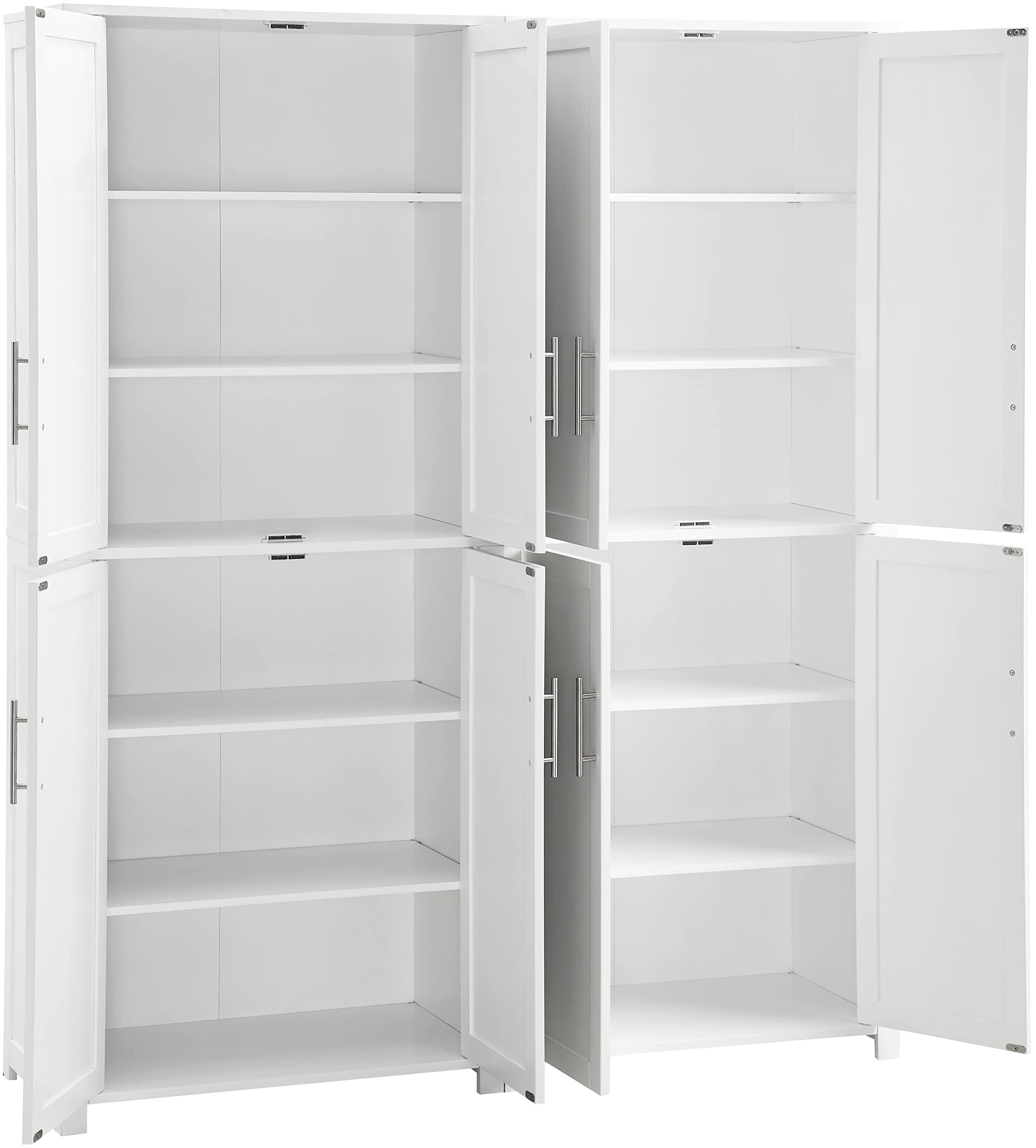 Crosley Furniture Savannah 2-Piece White Pantry Storage Cabinet Set with Adjustable Shelves for Kitchen, Dining Room & Laundry Room Organization | Space-Saving Home Storage Solution