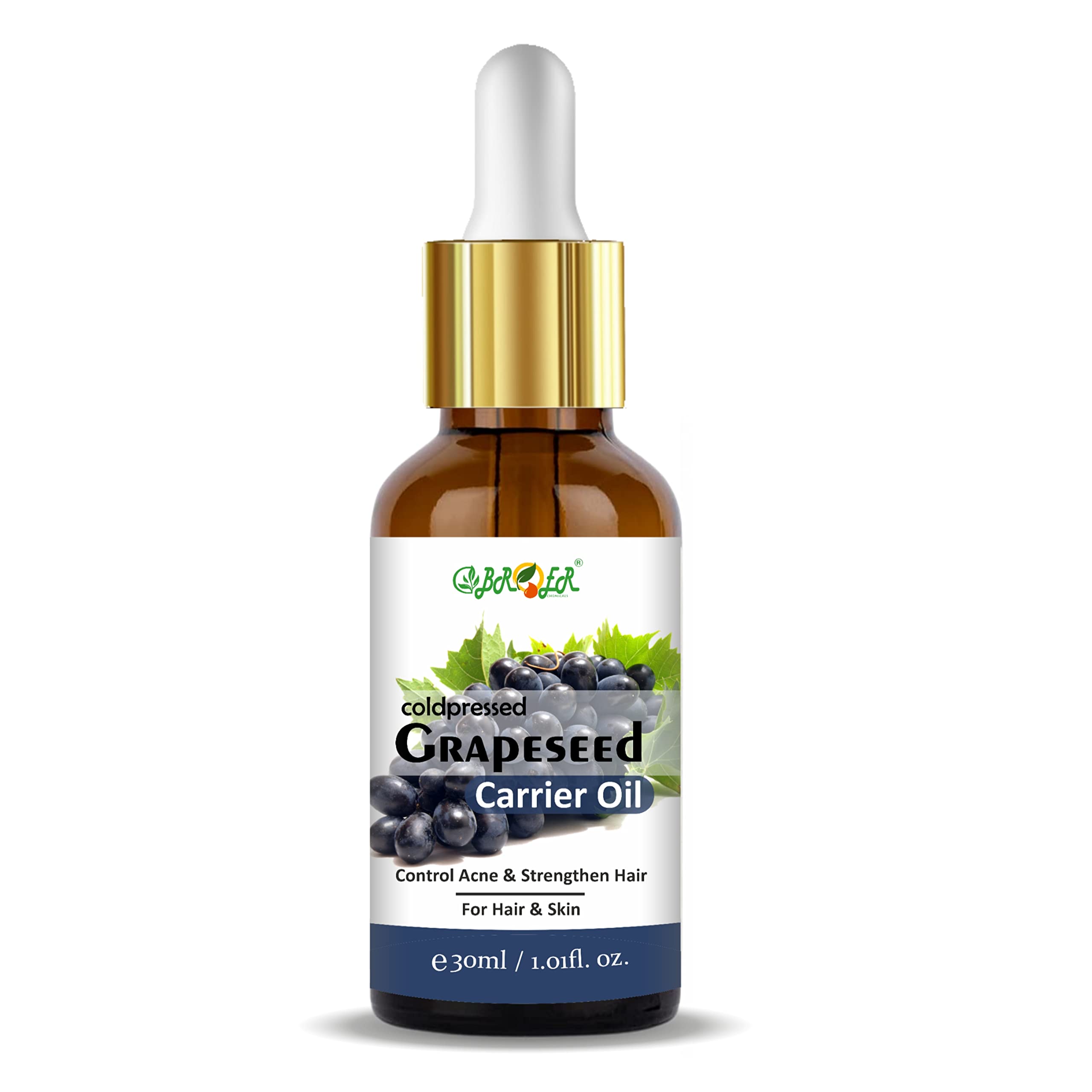 Pure Cold-Pressed Grapeseed Oil for Skin & Hair - Natural Face Massage Oil for Glowing Skin, Acne Treatment & Shiny Hair Care (2-Pack, 60ml) | Perfect for Daily Skincare Routine, DIY Beauty Recipes & Aromatherapy