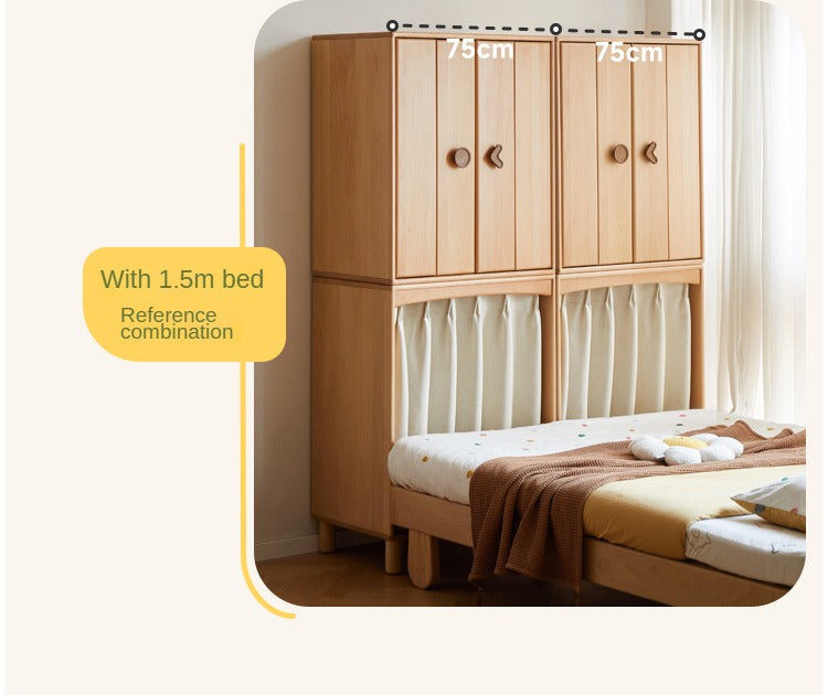 Solid Wood Beech & Rubber Kids Wardrobe - Multi-Functional Storage Cabinet for Bedroom, Nursery, and Playroom Organization