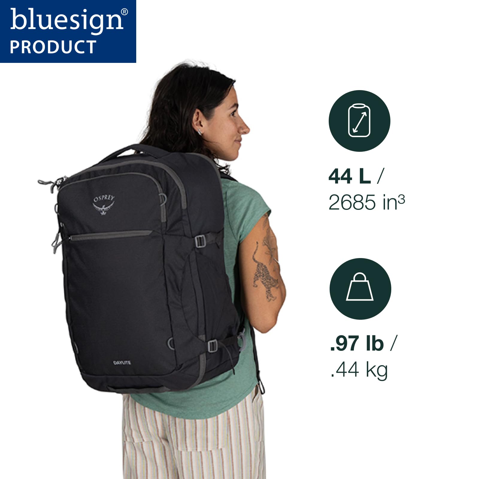 Osprey Daylite 44L Carry-On Travel Backpack - Lightweight Hiking & Airplane Personal Item Black | Perfect for Weekend Trips, Commuting & Outdoor Adventures