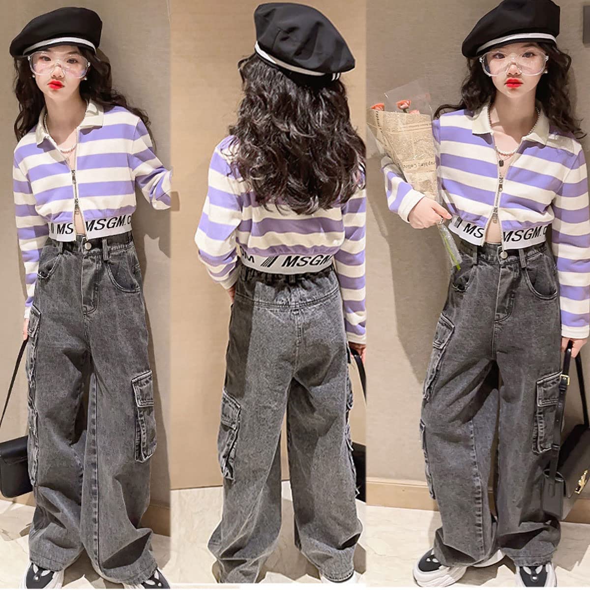 **Distressed Ripped Baggy Jeans for Girls - Wide Leg Casual Denim Pants (Size 5-14 Years) - Perfect for School, Playdates & Everyday Wear**