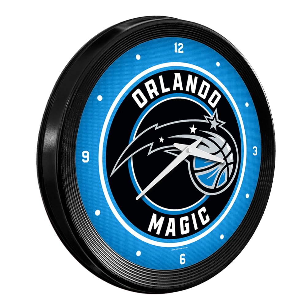 NBA Orlando Magic Ribbed Frame Wall Clock - Officially Licensed Sports Decor for Home, Game Room, Fan Cave & Garage - Perfect Gift for Basketball Fans - Made in USA - Ideal for Game Day Decorations & Man Cave