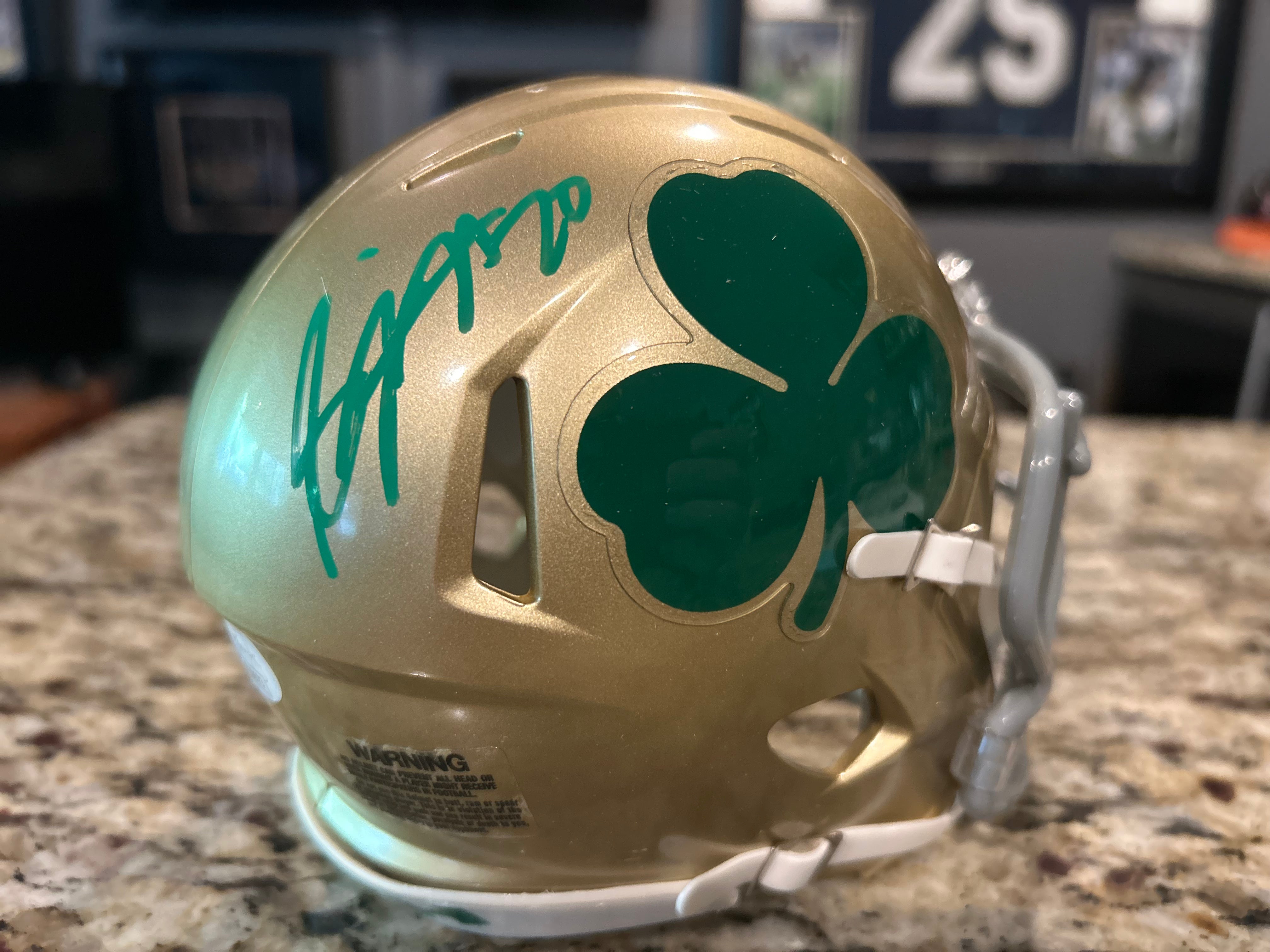 Benjamin Morrison Autographed Notre Dame Fighting Irish Shamrock Mini Football Helmet - Collectible Memorabilia for Fans, Sports Decor, and Gift Ideas