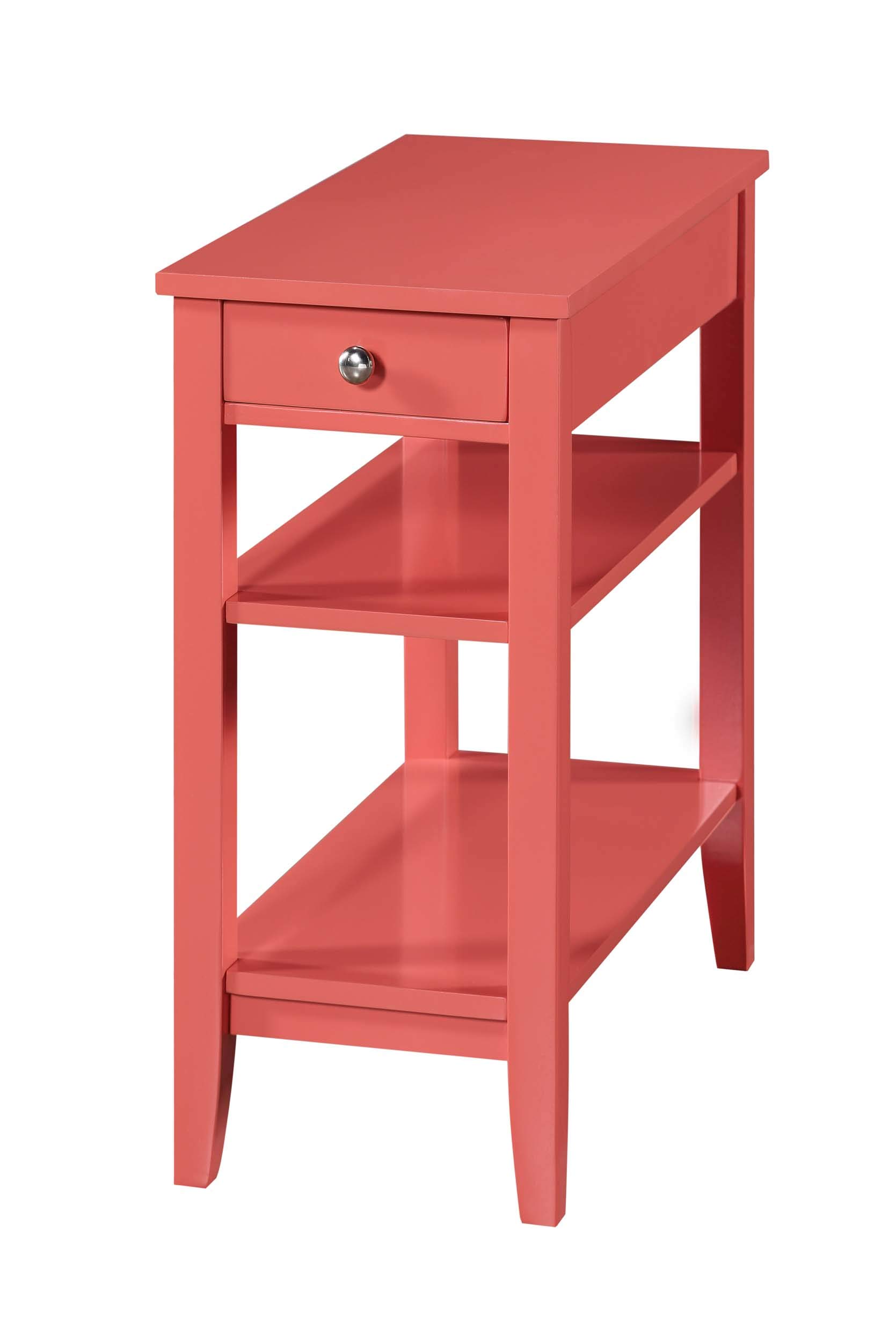 Convenience Concepts American Heritage 1-Drawer Chairside End Table with Shelves - Coral Finish - Perfect for Living Room, Bedroom, or Office Side Table