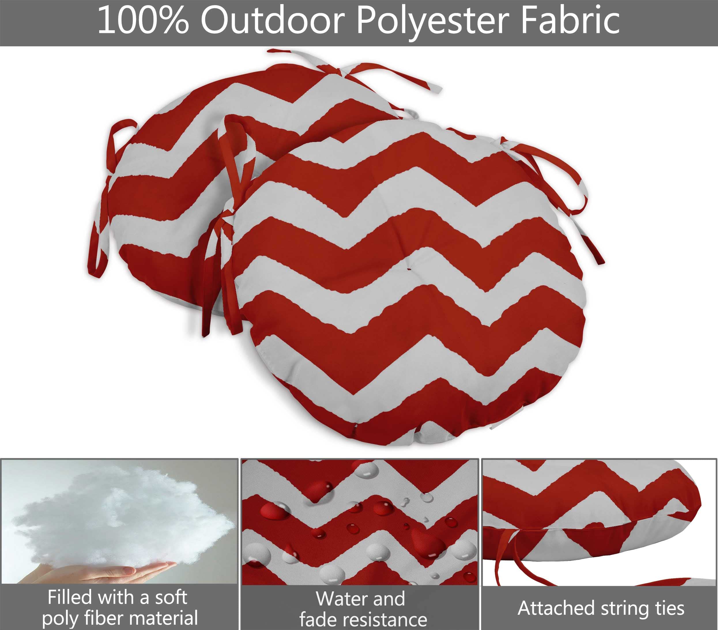 15-Inch Round Waterproof Bistro Chair Cushions Set of 2 - Indoor/Outdoor Block Print Seat Pads for Patio, Dining, Office & Home Decor (Red)