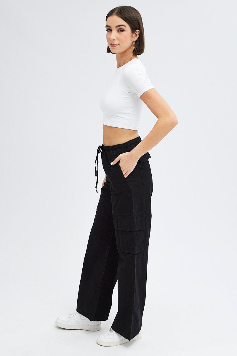 Stylish Black Cargo Pants for Women - Wide Leg Comfort Fit - Perfect for Casual Wear, Work & Outdoor Activities