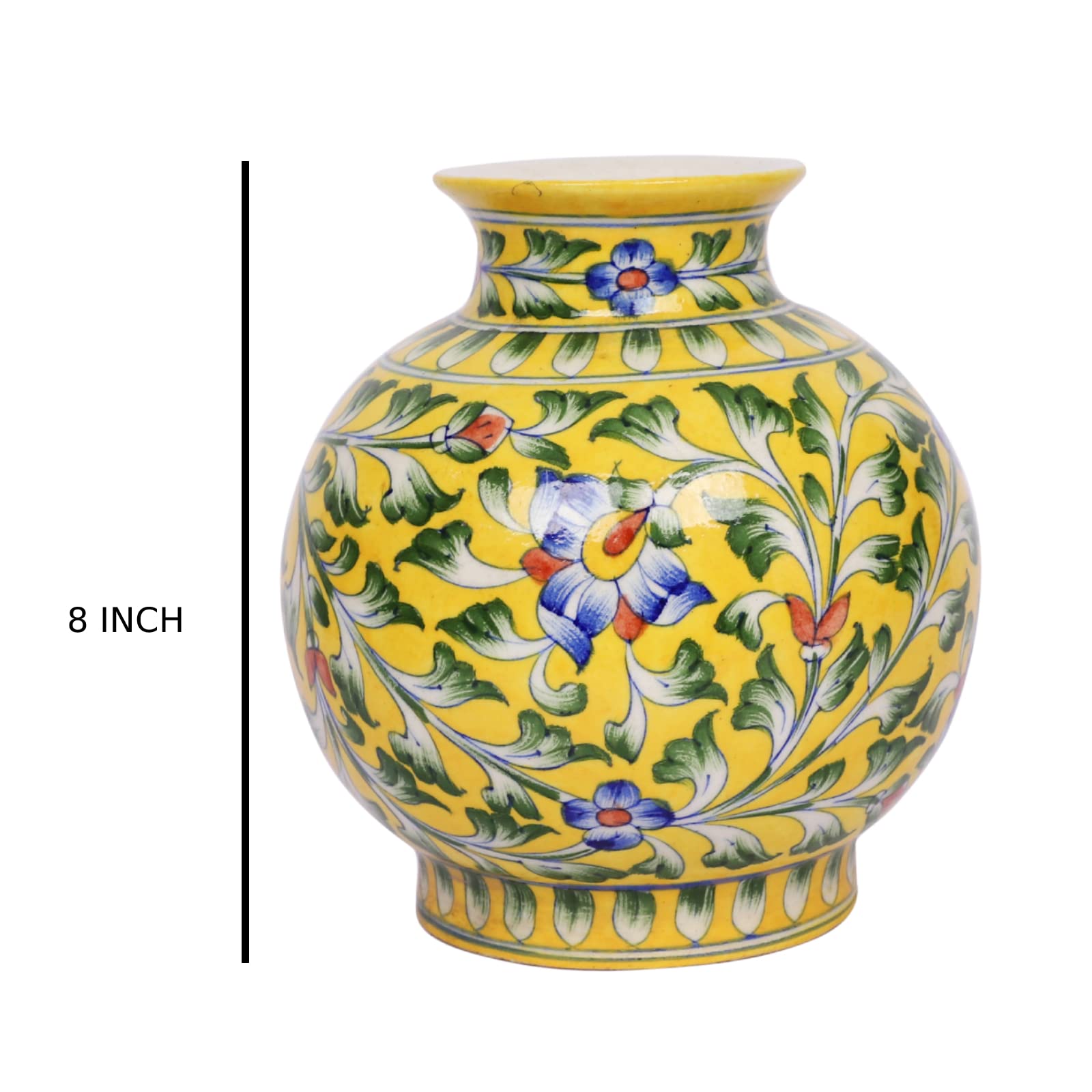 Yellow Ceramic Flower Vase - 8 Inch Decorative Curved Vase for Home, Living Room, Office, Table, Dining & Windowsill Decor | Perfect for Fresh Flowers, Centerpieces & Interior Design Accents