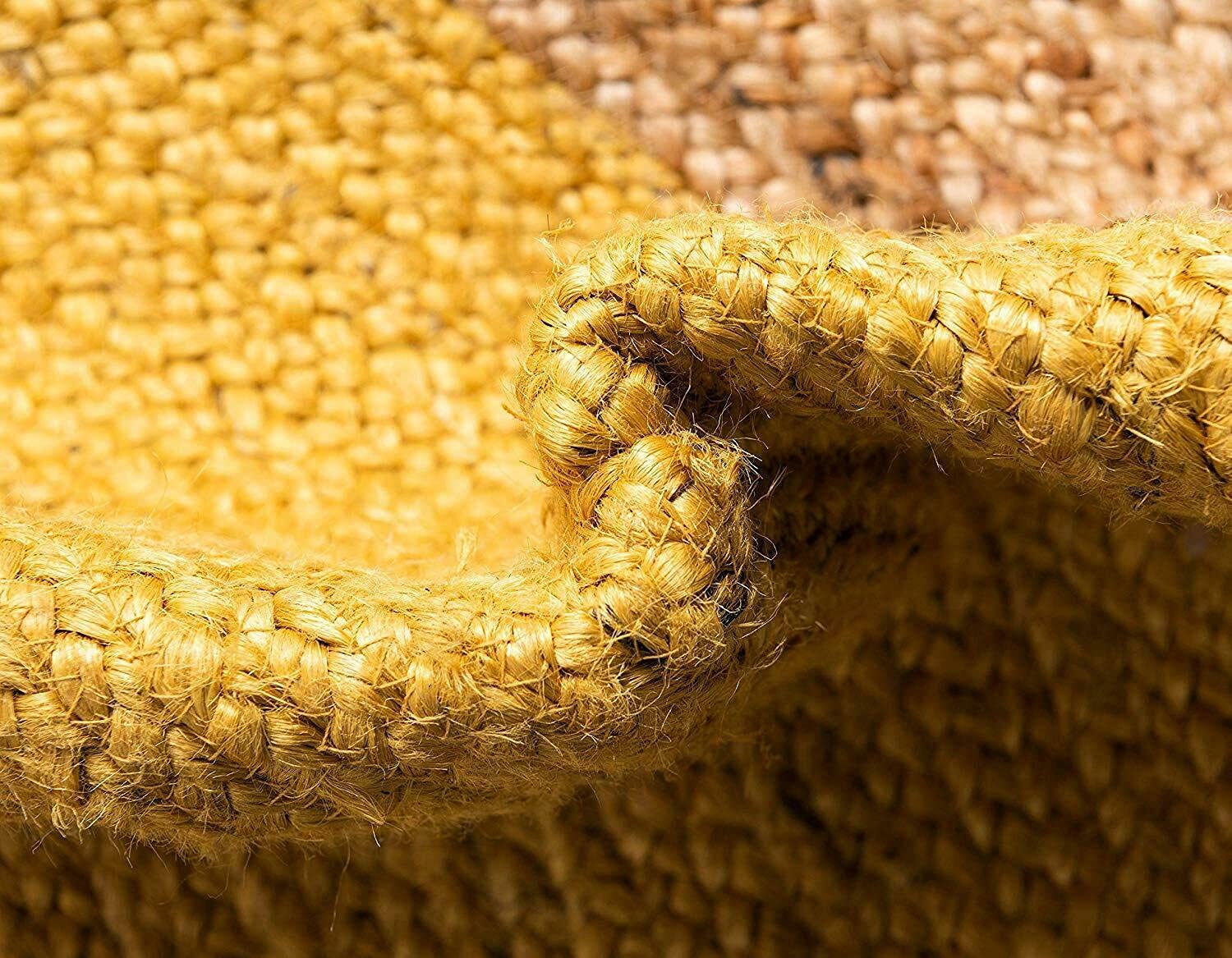 Handmade Natural Jute Round Farmhouse Rug - 9x9 Feet Braided Area Carpet for Living Room, Bedroom, Kitchen | Indoor & Outdoor Use | Boho Home Decor, Cozy Floor Mat for Patio & Dining Areas (Yellow)