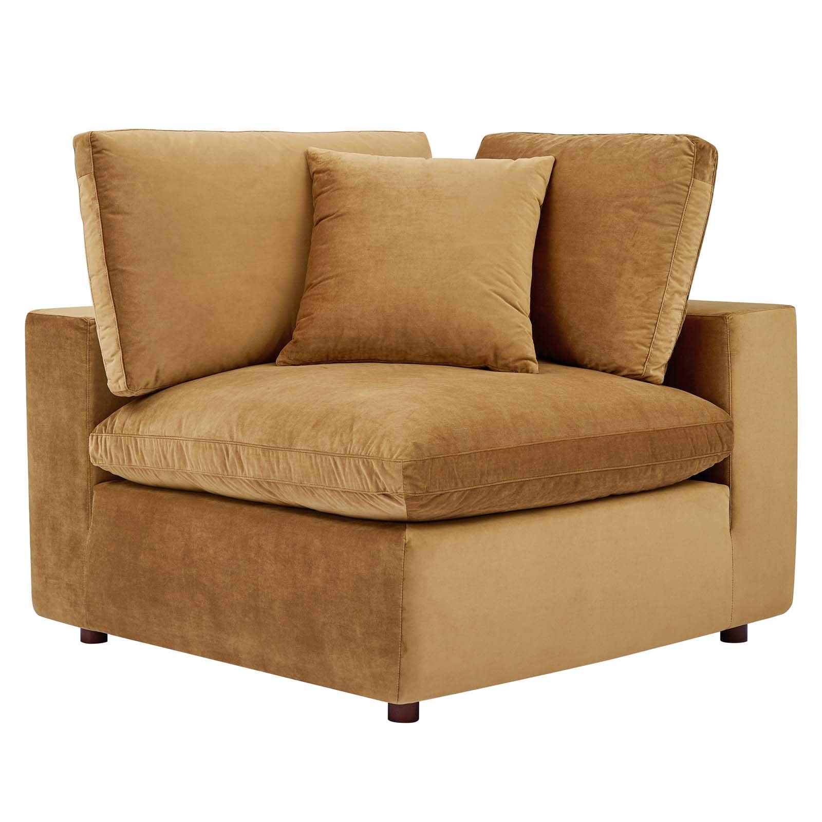 Modway Commix Down-Filled Overstuffed Performance Velvet Sectional Sofa Corner Chair - Luxurious Living Room Seating for Modern Homes & Apartments