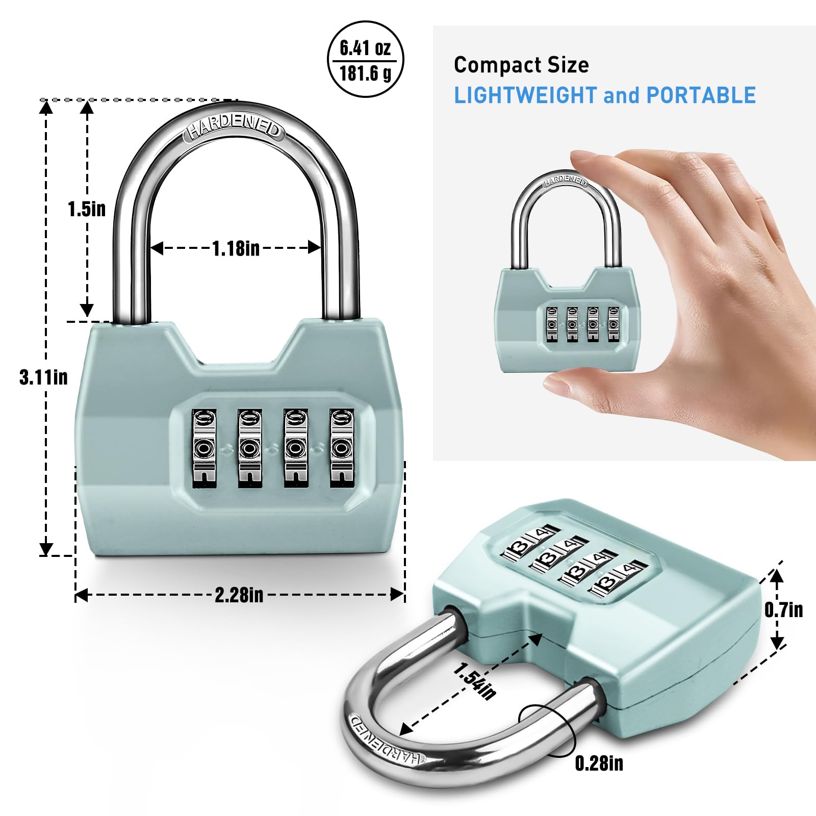 4-Digit Combination Lock - Waterproof Outdoor Padlock for Gym Locker, Gate & Shed (Turquoise)