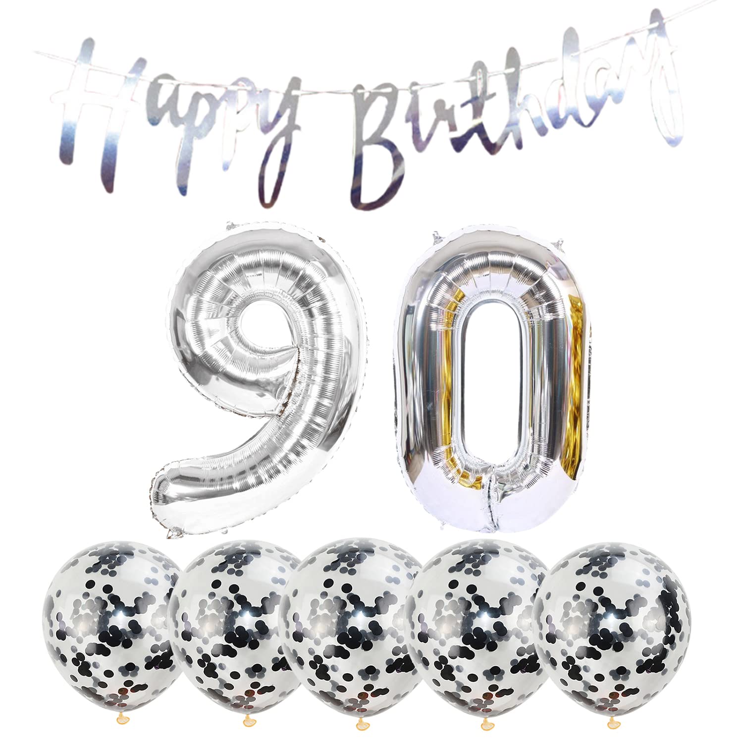 90th Birthday Party Decorations - Happy Birthday Banner, 90 Years Old Balloons, Helium & Latex Balloons, Silver Foil Number 90 Balloons - Perfect for Milestone Birthday Celebrations, Anniversaries & Retirement Parties (40 Inch)