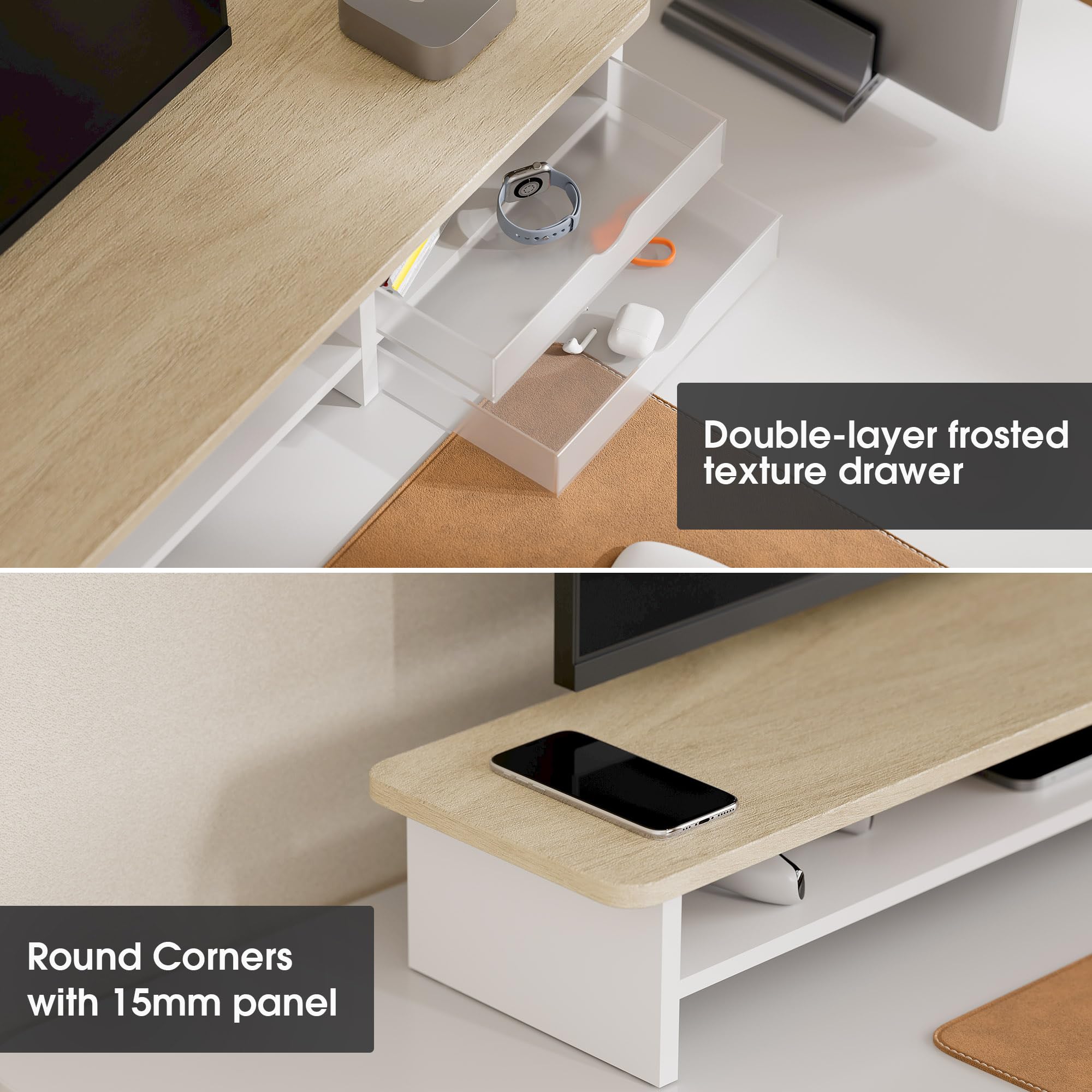 Dual Monitor Stand with 2 Acrylic Storage Drawers - 42.5