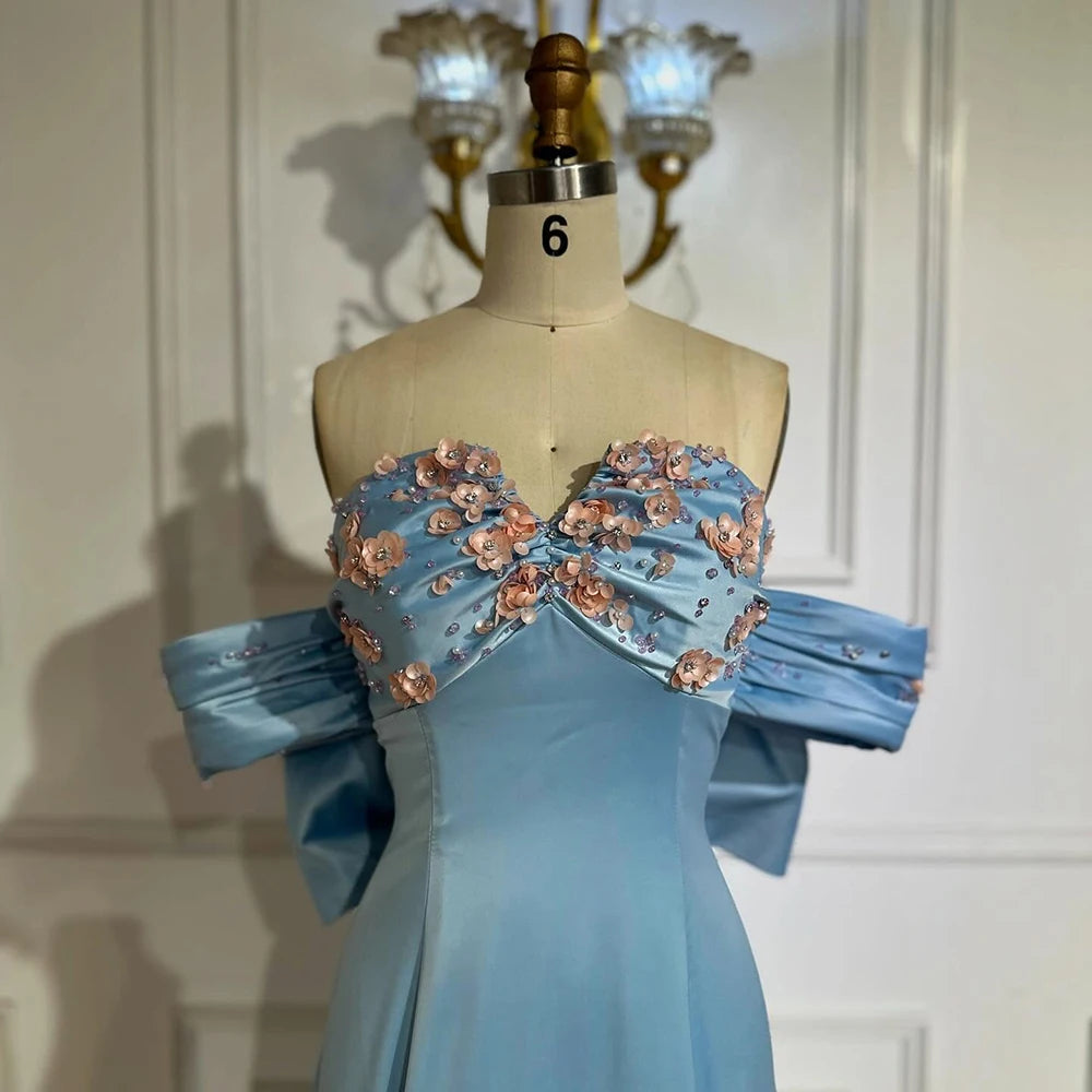 Luxury Dubai Arabic Blue Beaded A-Line Saudi Evening Gown LA72792 - Elegant Formal Dress for Weddings, Galas & Special Occasions