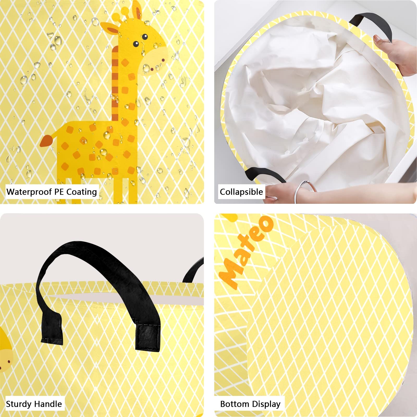 Collapsible Laundry Basket with Handles - Giraffe Design for Kids Room & Nursery Decor | Space-Saving Storage