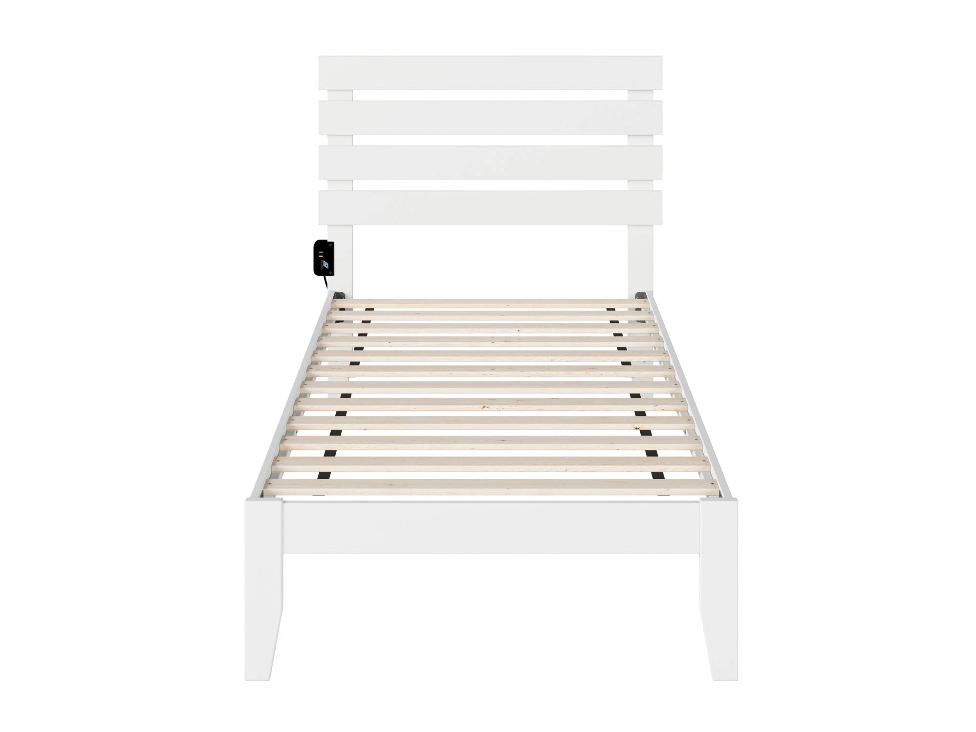 AFI Oxford Twin Size Platform Bed Frame with USB Charging Station, White - Modern Minimalist Bedroom Furniture for Small Spaces & Dorm Rooms