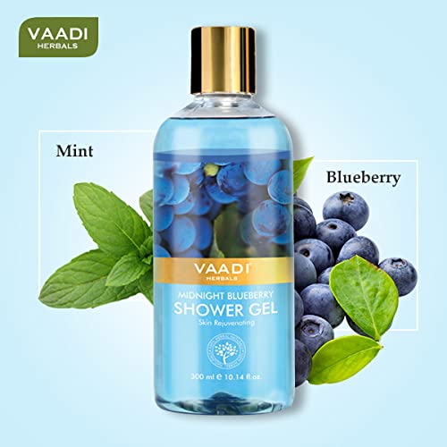 Vaadi Herbals Midnight Blueberry Shower Gel - 300ml | Natural & Moisturizing Body Wash for Dry Skin | Perfect for Relaxing Bath & Aromatherapy at Home