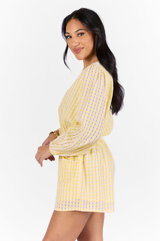 Set On You Yellow Gingham Long Sleeve Romper - Women's Summer Jumpsuit with Pockets | Perfect for Beach Vacations, Picnics & Date Nights