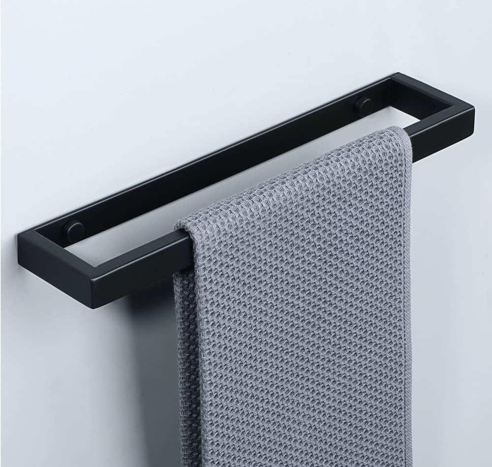 20/30/40/50cm Black Matte 304 Stainless Steel Wall-Mounted Self-Adhesive Towel Holder Ring - Bathroom Towel Rail Bar for Kitchen, Spa & Home Decor