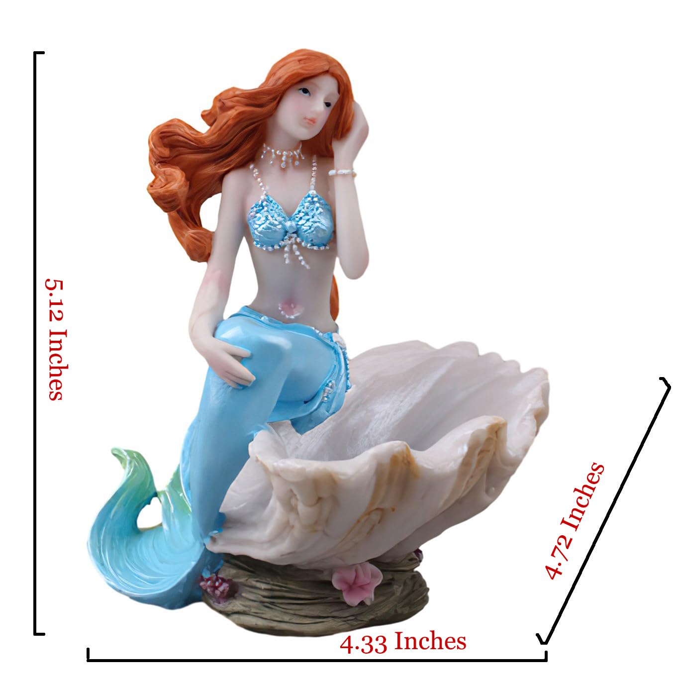 Blue Mermaid Figurine Resin Statue - Mediterranean Style Shell Aquarium Ornament, Jewelry Storage Organizer & Fish Tank Decoration - Perfect Gift for Girls & Mermaid Lovers - Great for Home Decor, Bedroom Display, and Aquatic Theme Parties