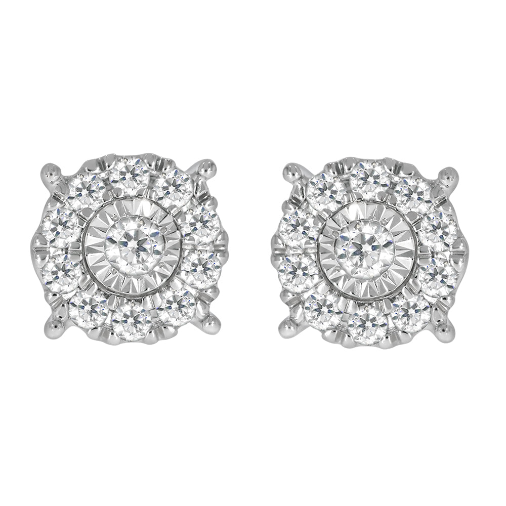 9ct White Gold 1/2 Carat Diamond Cluster Stud Earrings for Women - Elegant Wedding, Anniversary & Gift Jewelry - Perfect for Everyday Wear & Special Occasions