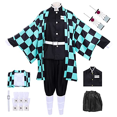 Demon Slayer Cosplay Costume Set - 8 Pcs Tanjiro, Nezuko & Shinobu Kimono Outfit for Anime Convention | Perfect for Halloween, Cosplay Events & Anime Role Play