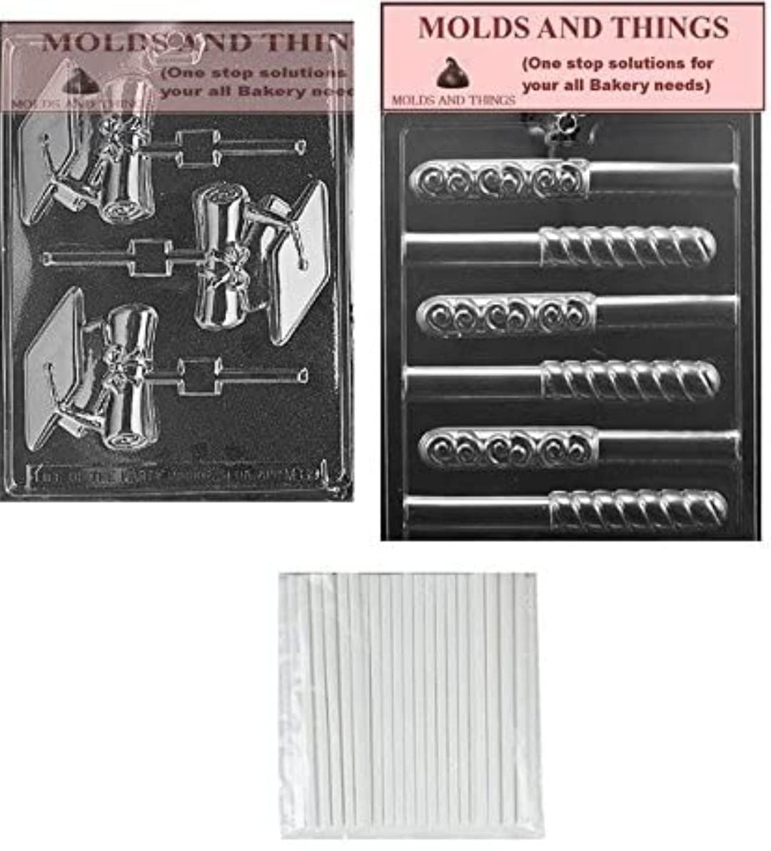 Graduation Cap Chocolate Candy Molds Kit - Swirl Pretzel Pop Candy Making Supplies with 50 Sticks & Step-by-Step Instructions - Perfect for Graduation Parties, DIY Treats, and Gift Giving