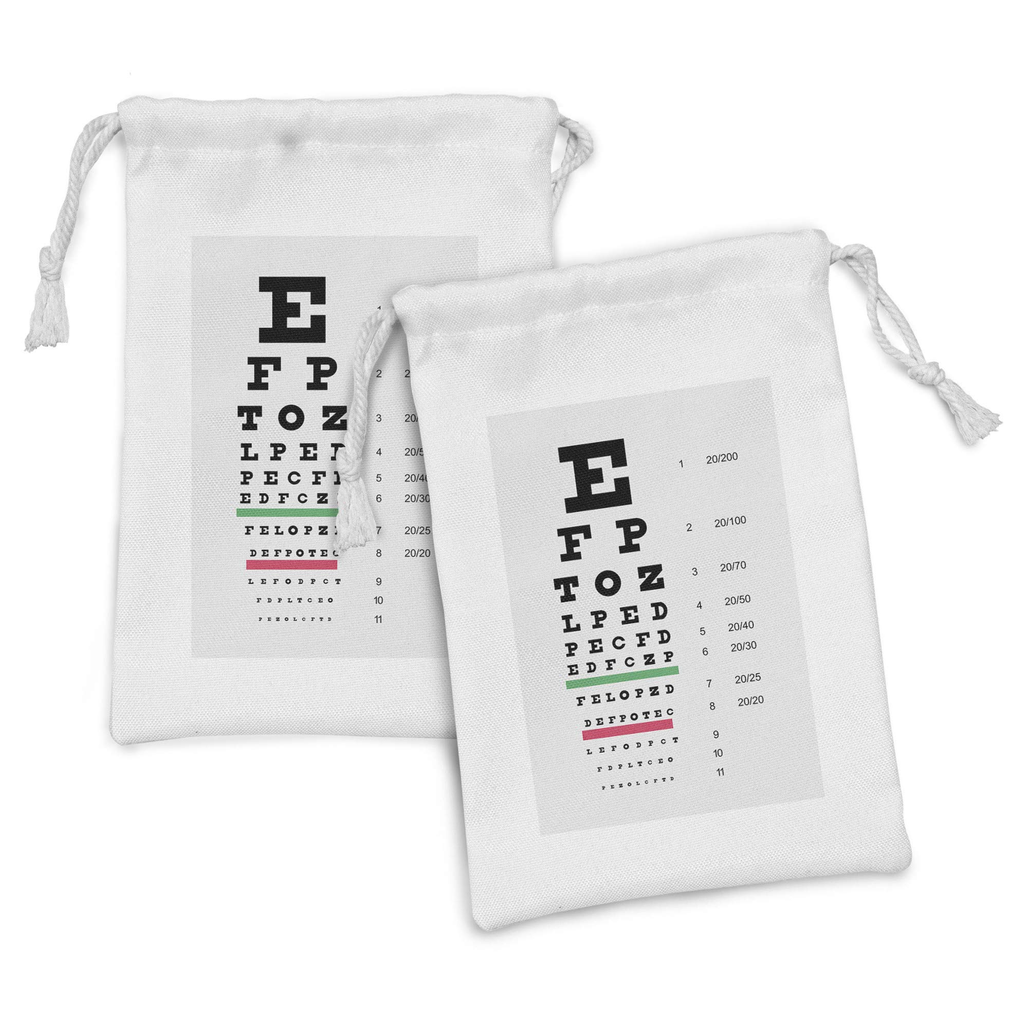 Ambesonne Eye Chart Fabric Pouch Set of 2 - Small Drawstring Bags with Alphabet & Numbers (9