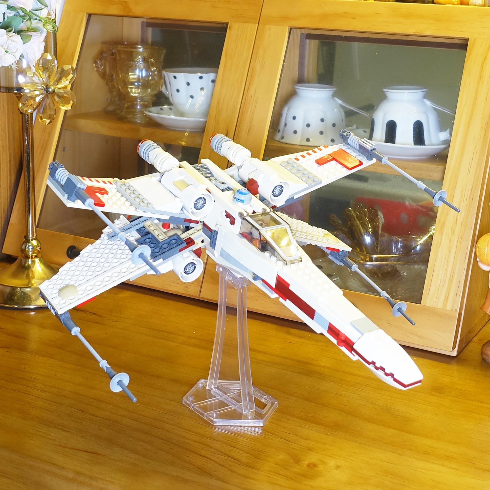 LEGO Starfighter Display Stand for X-wing 9493, 75273, 75301 & More - Transparent Plastic Angle Stand for TIE Bomber 75347, Mandalorian Starfighter 75316 - Perfect for LEGO Collections, Room Decor, and Star Wars Fans