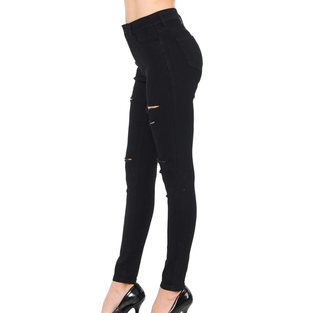 Women's High-Rise Distressed Skinny Jeans - Wax Denim Stretch Slim Fit Ripped Black Jeans for Casual Wear & Night Out | Size 5