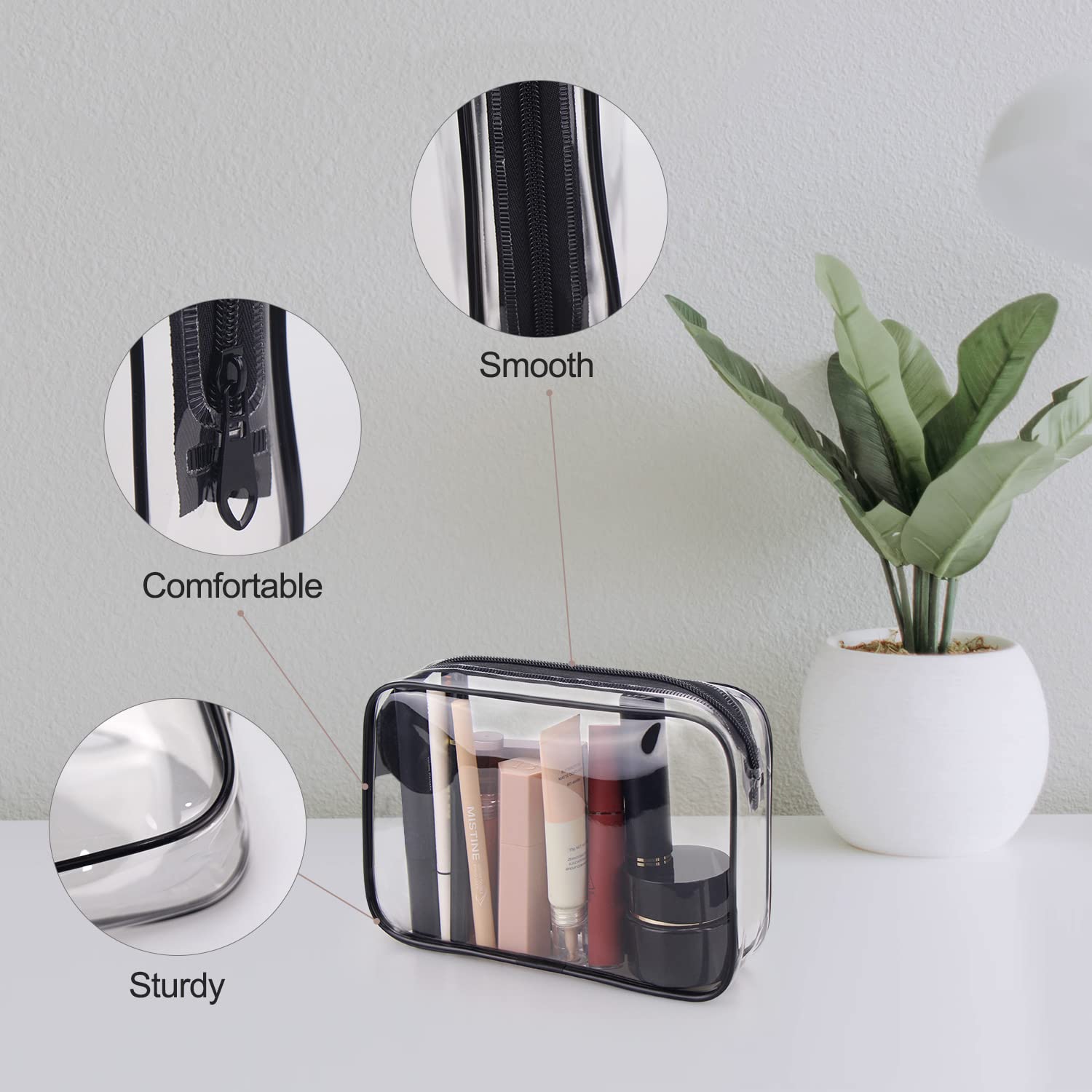 TSA Approved Toiletry Bags for Travel - 2 Pack Quart Size Cosmetic & Makeup Organizer with Zipper for Men & Women | Airplane Carry-On Essentials, Airport Security Compliant PVC Bags (Black) - Perfect for Business Trips, Vacations & Weekend Getaways