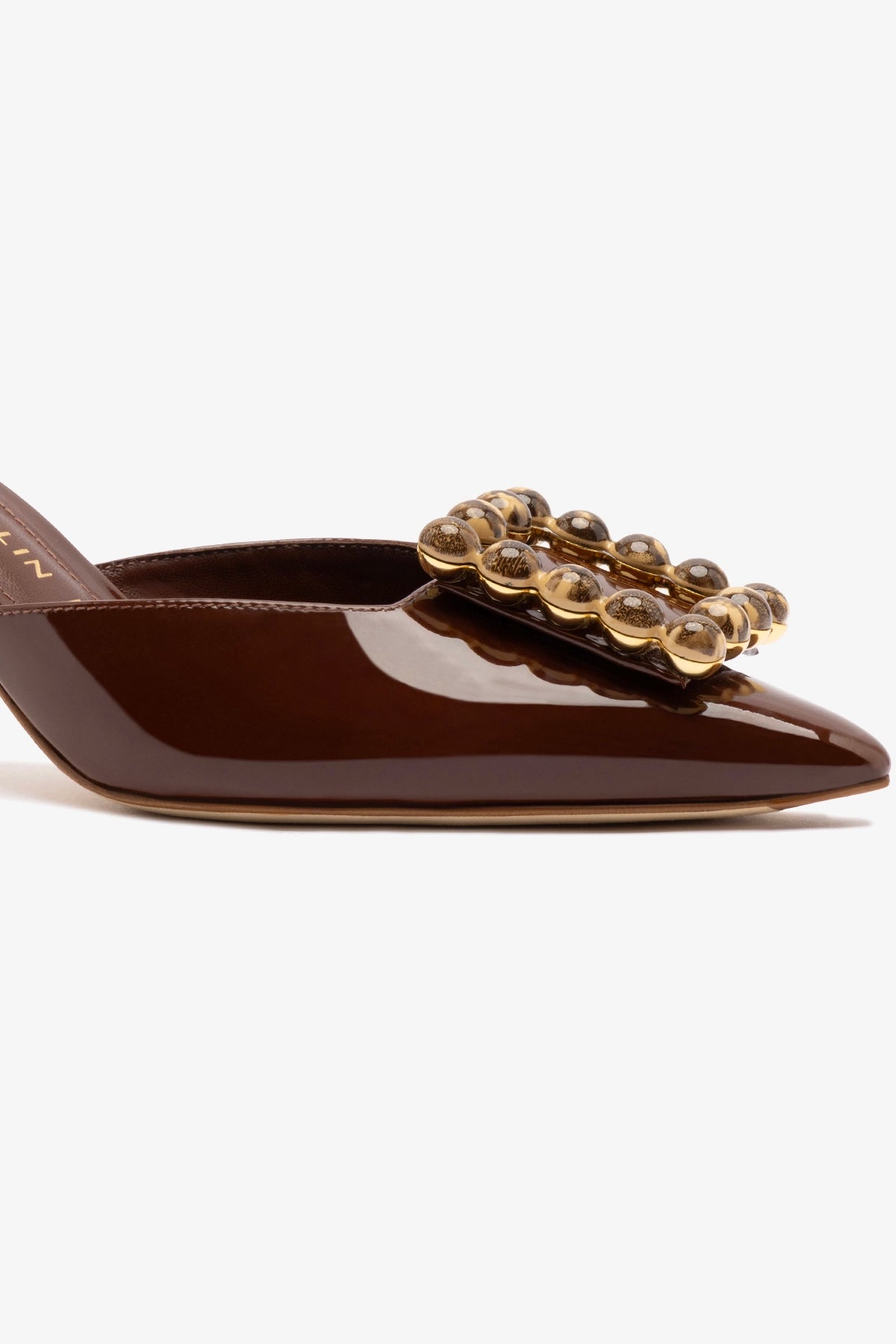 Chloe Gosselin by Larroudé Ava Mule - Brown Patent Leather Women's Shoes | Comfortable Heels for Work, Party & Evening Events