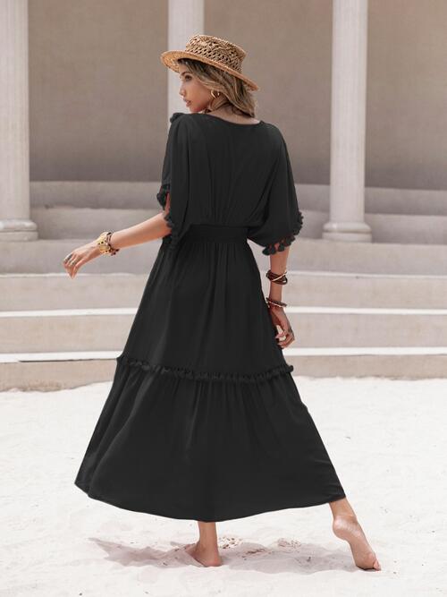 Elegant Tassel Trim Summer Dress for Women - Flowy Boho Beach Dress for Vacation, Party & Casual Wear
