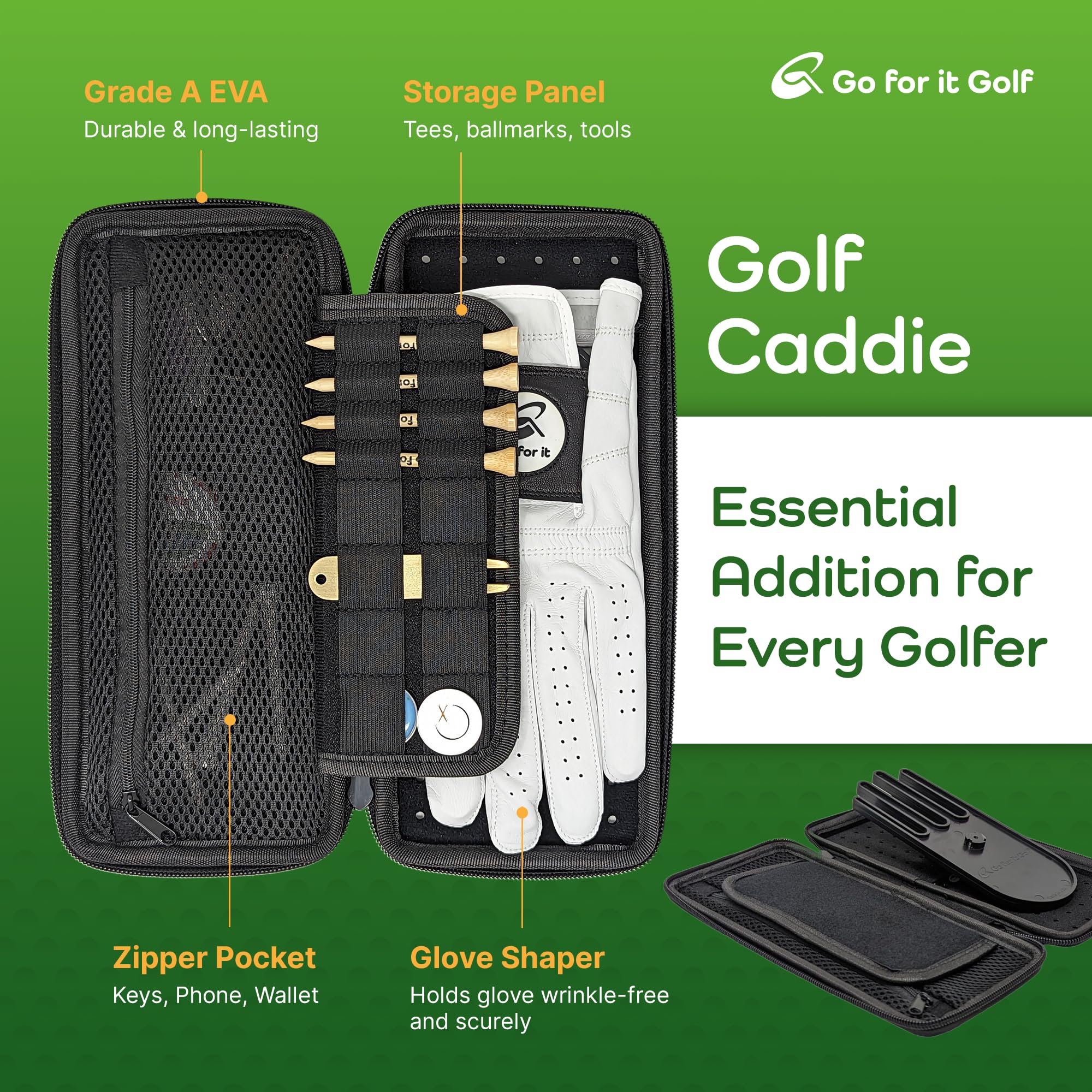Wrinkle-Free Golf Glove Case with Shaper & Magnetic Holder - for Men & Women - Perfect for Golf Accessories Storage