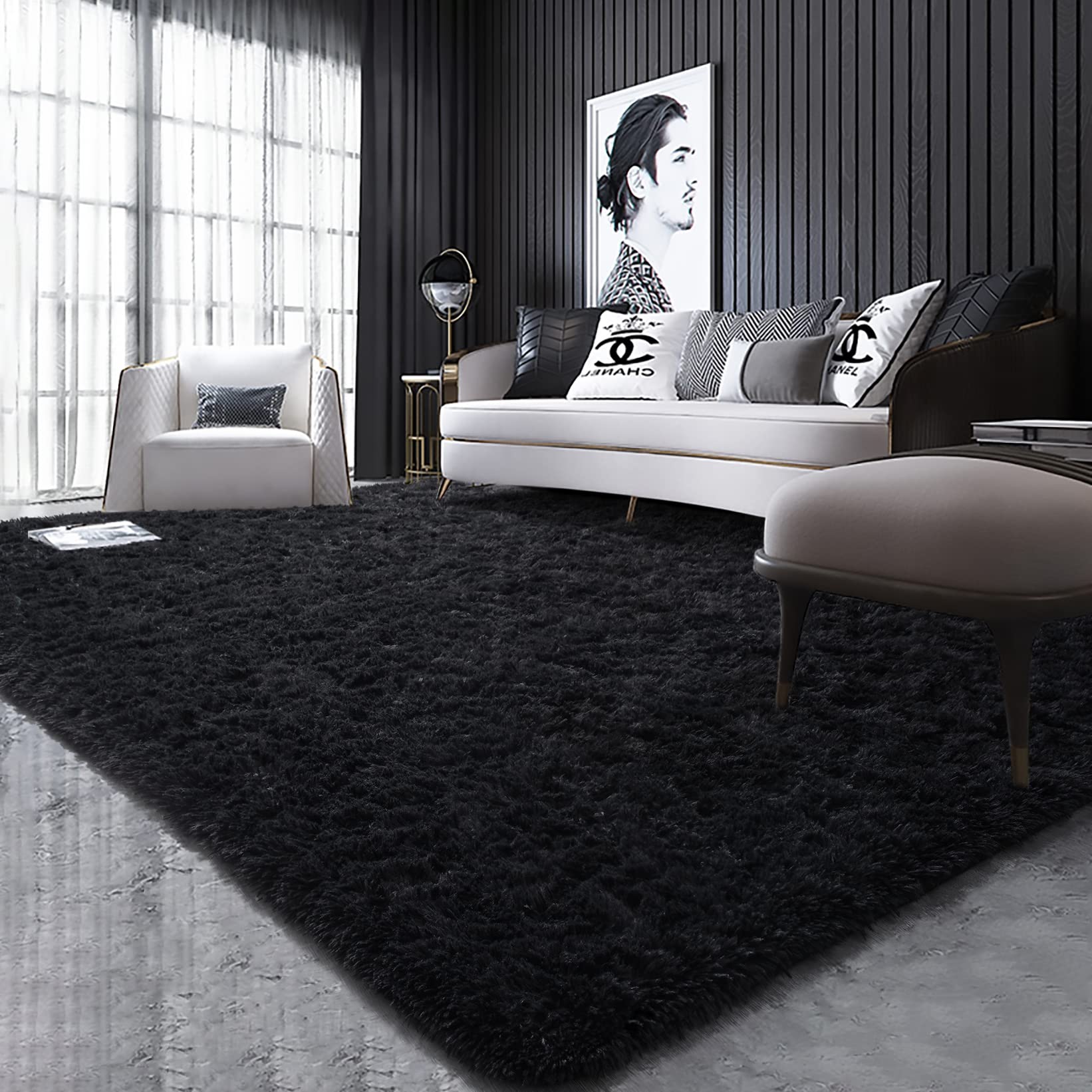 Premium Fluffy Black Shaggy Area Rug 3x5 Feet - Ultra Soft Non-Slip Washable Carpet for Bedroom, Living Room, Kids Room, Nursery, Office & Dorm Decor | Cozy Home Accent for Comfort & Style