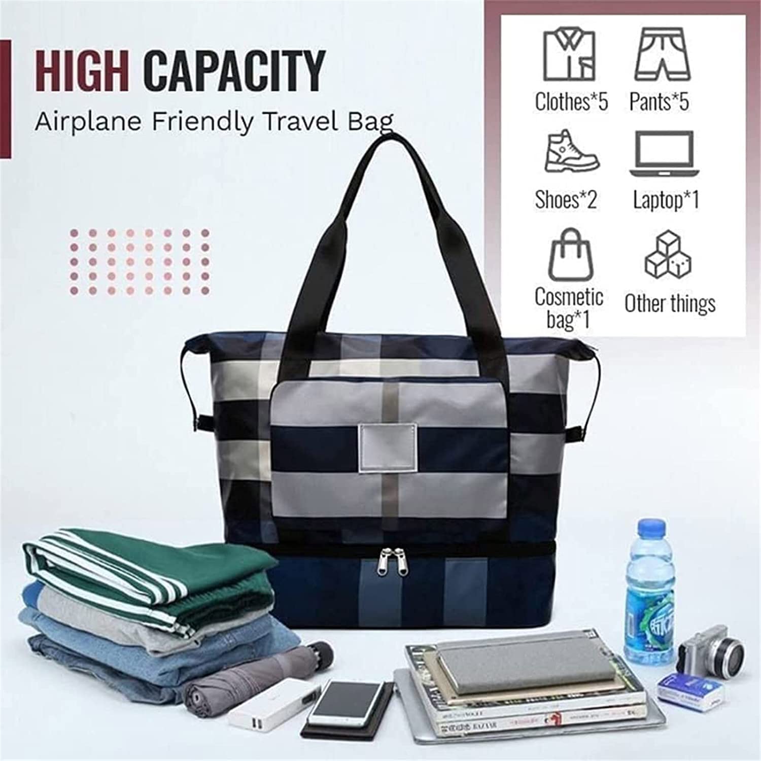 Homezo Large Waterproof Folding Travel Bag - 50L Capacity Wet/Dry Duffle for Gym, Beach & Weekend Getaways | Lightweight Carry-On Luggage for Men & Women