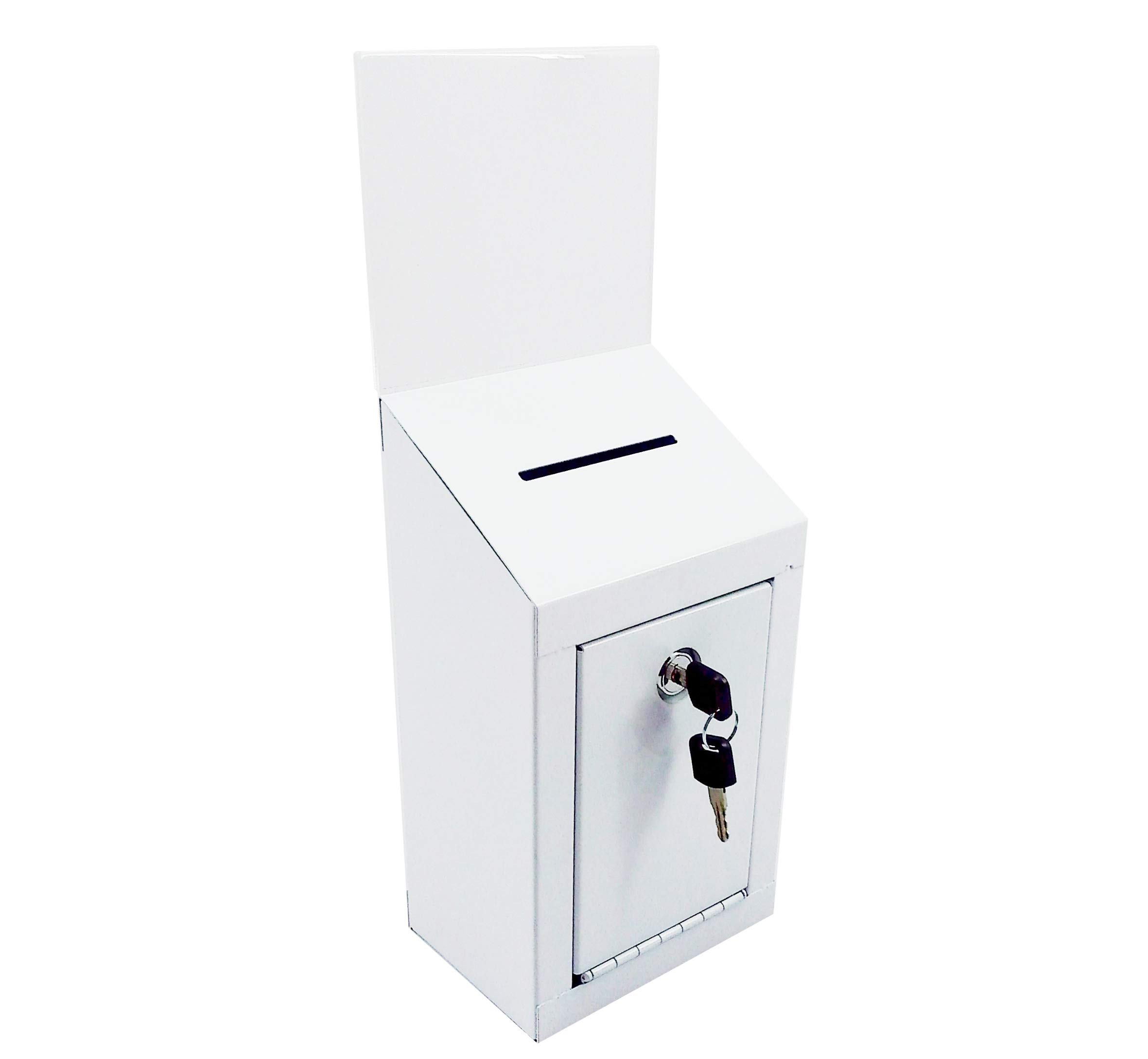 FixtureDisplays® Classic Metal Locking Donation Box - Secure Ballot Box, Collection Box & Ticket Box with Header - Wall Mount or Countertop Use - Ideal for Churches, Events & Retail Stores (Model 16769-NF)