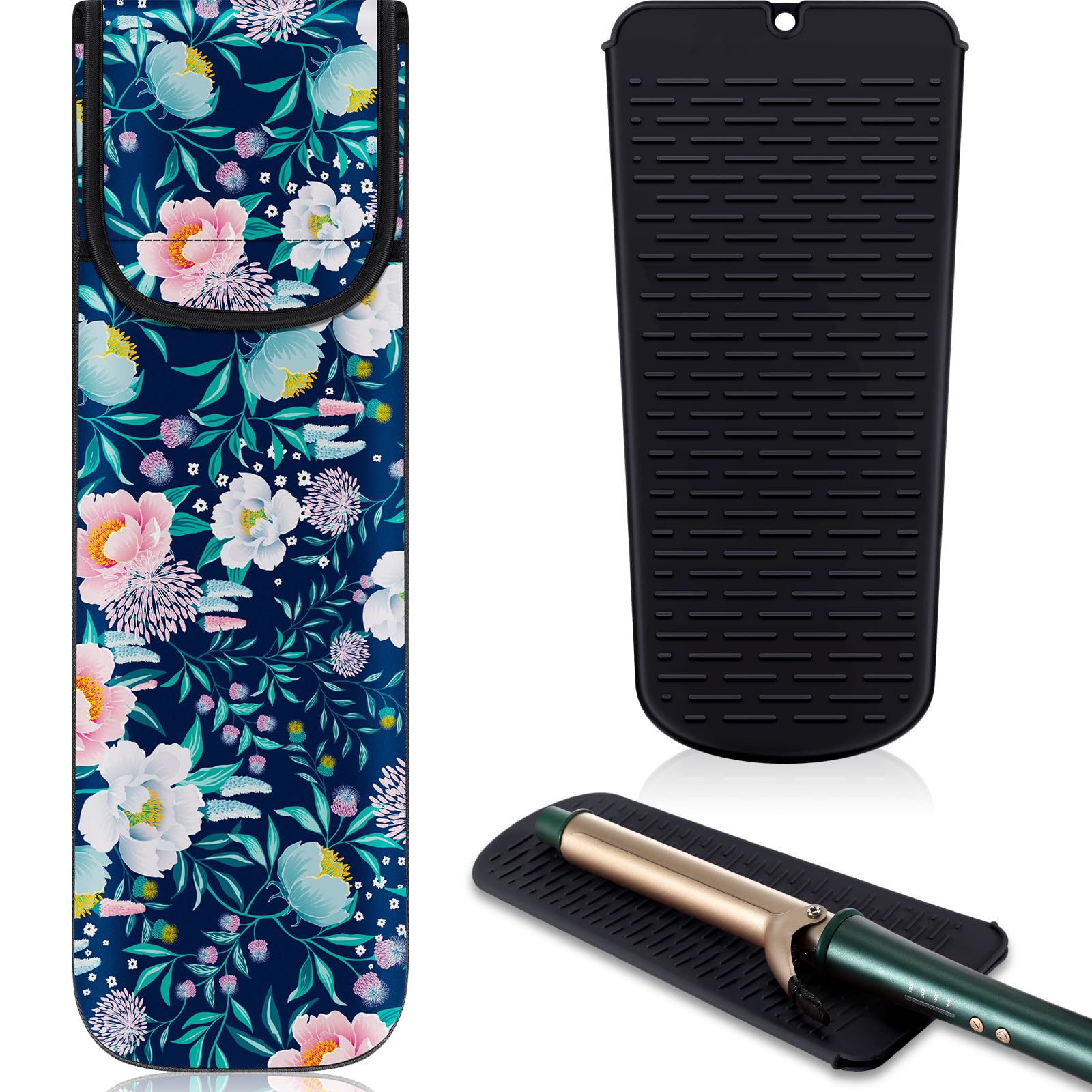 **Shappy 2-Piece Heat-Resistant Curling Iron Travel Case & Flat Iron Holder - Neoprene Sleeve & Silicone Hot Tools Bag for Straighteners (Flower Style) - Perfect for Travel, Salon & Home Use**
