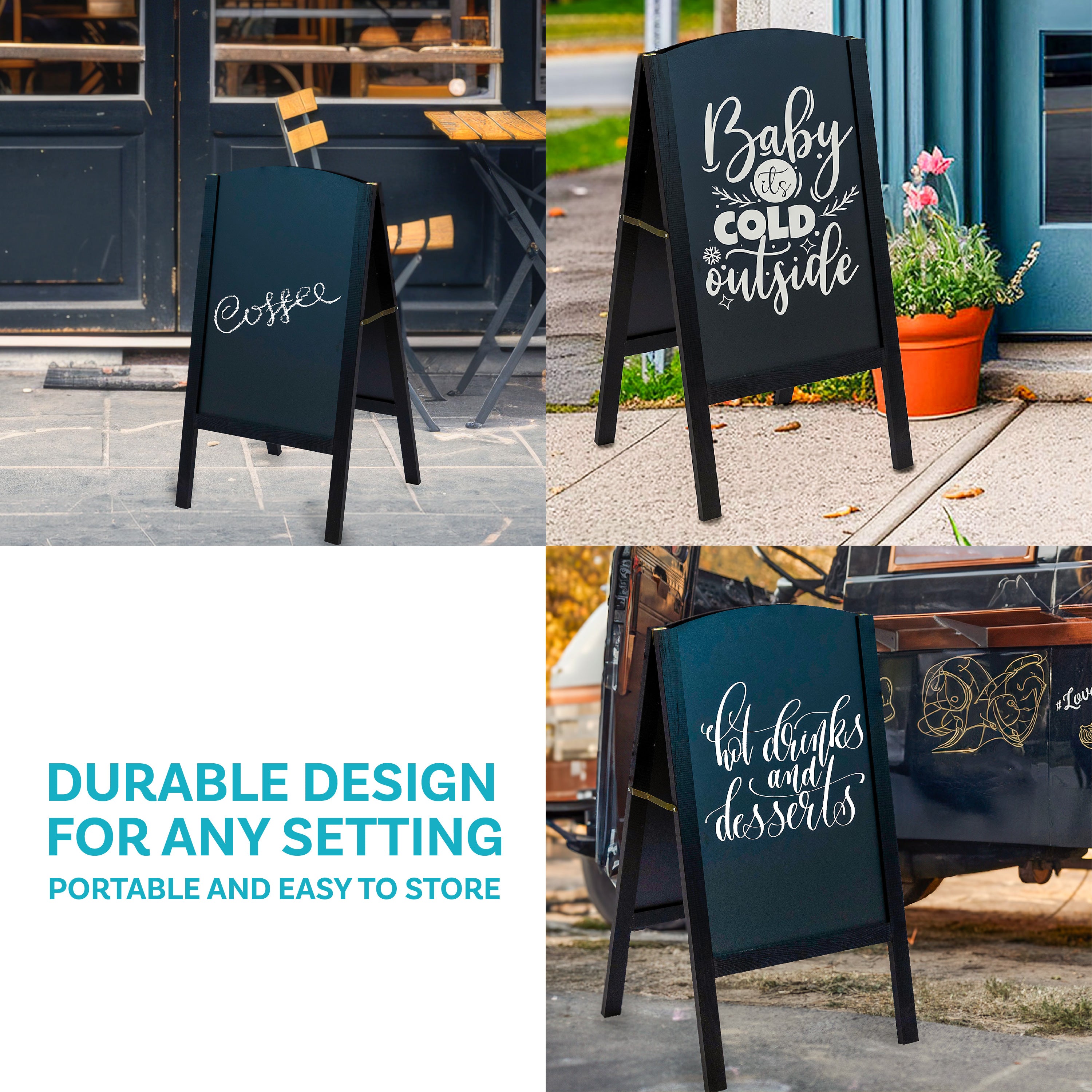 Sunnydaze 32 x 17.5 Inch A-Frame Chalkboard Sign - Double-Sided Outdoor Menu Board for Restaurants, Cafes, and Retail Stores