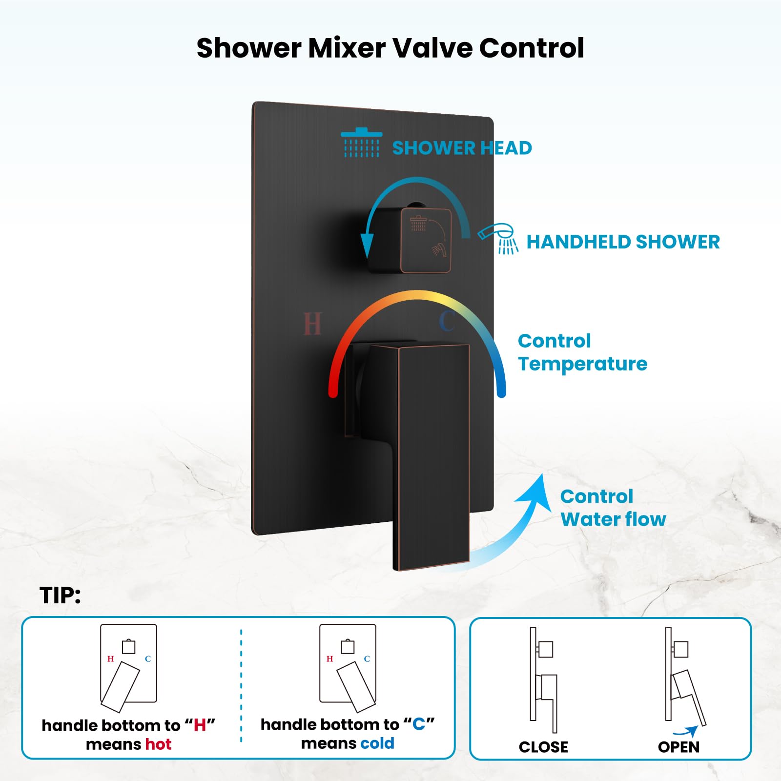 Gotonovo 12 Inch Rainfall Shower System - Oil Rubbed Bronze Wall Mounted Shower Head with Pressure Balancing Mixer Valve & Handheld Sprayer - Complete Bathroom Shower Combo for Luxurious Spa Experience