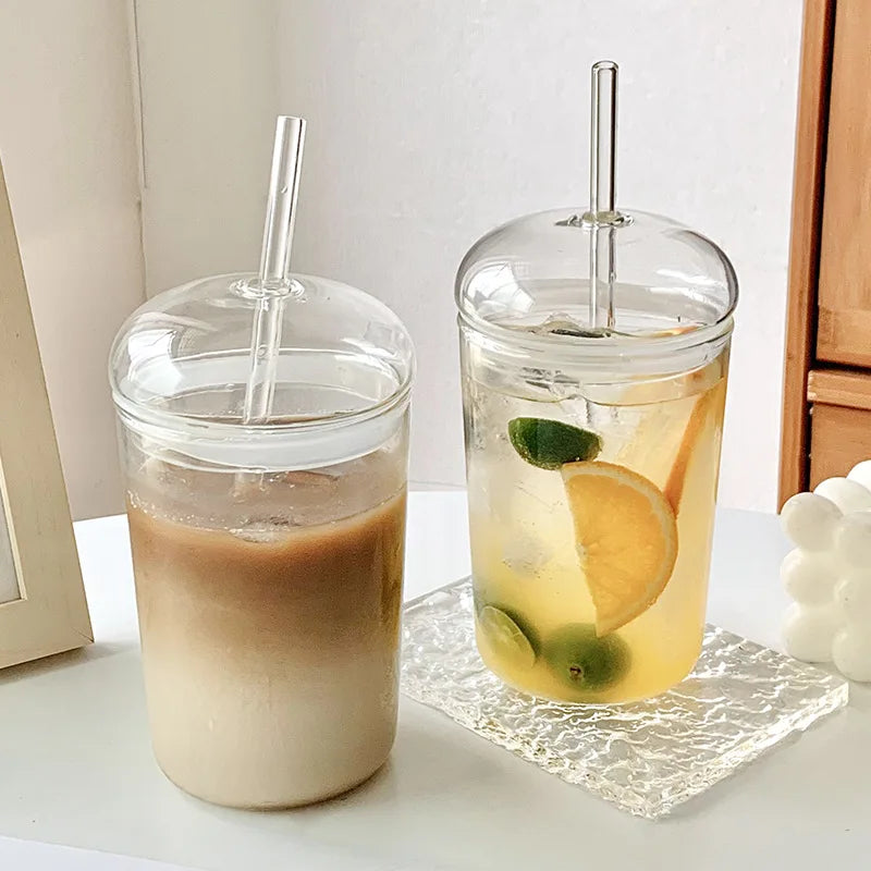 Premium Boba Glass Cup with Lid & Straw - 16oz Reusable Bubble Tea Cup for Home, Office, or Cafe - Perfect for Iced Coffee, Milk Tea & Smoothies
