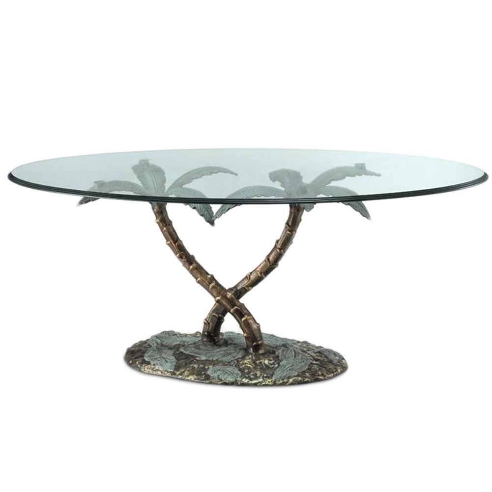SPI Cast Aluminum Palm Tree Glass Top Coffee Table - Tropical Decor for Living Room, Patio & Beach House