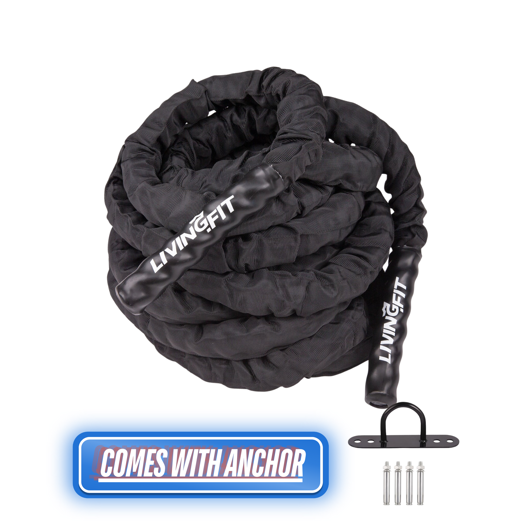 1.5 Inch Battle Ropes - Heavy Duty Canvas Covered Exercise Ropes for CrossFit, Gym Workouts & Home Fitness Training