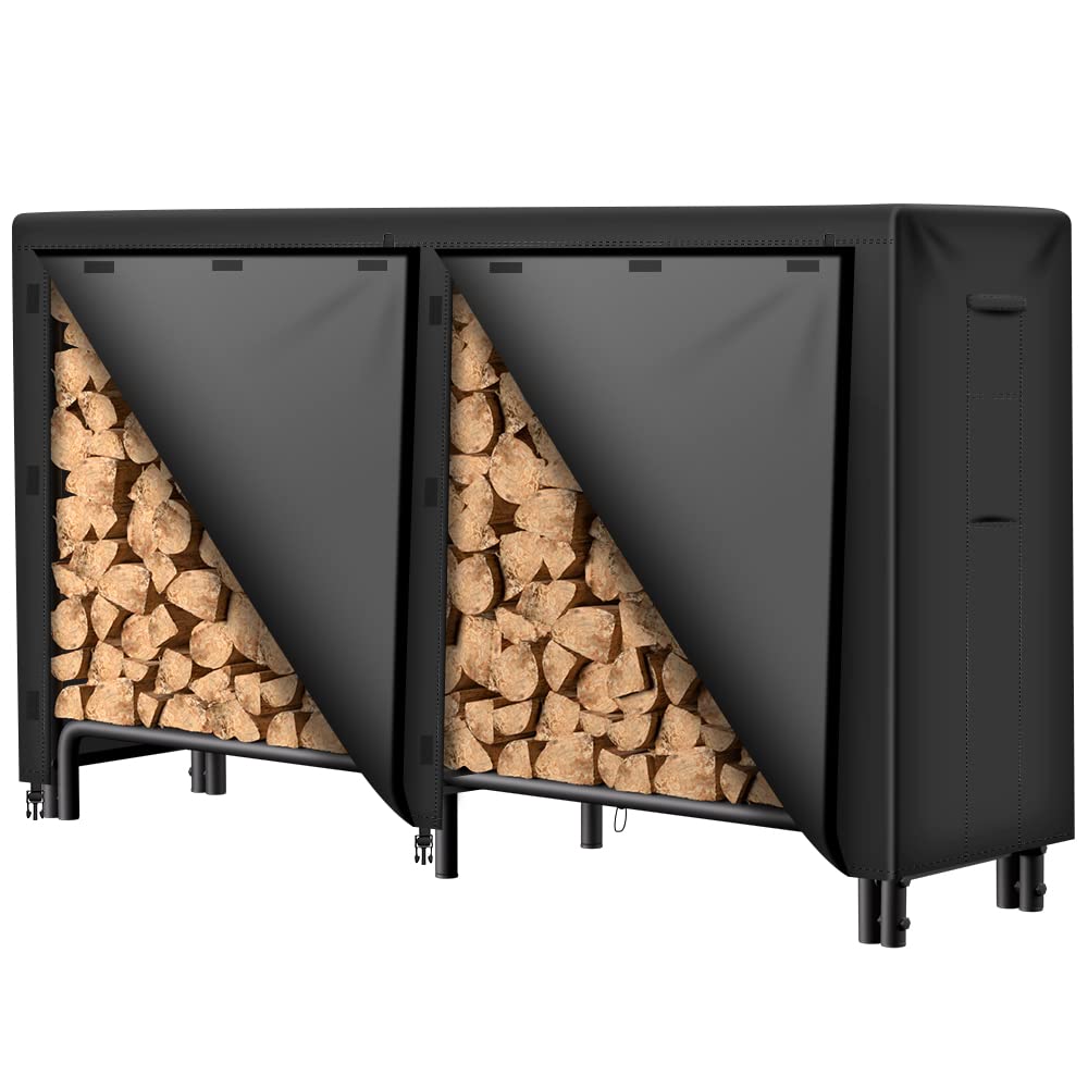 AMAGABELI Heavy-Duty 6ft Outdoor Firewood Rack with Waterproof Cover - Log Holder for Fireplace, Fire Pit & Wood Storage - Durable Black Steel Firewood Organizer for Patio, Backyard & Camping Use