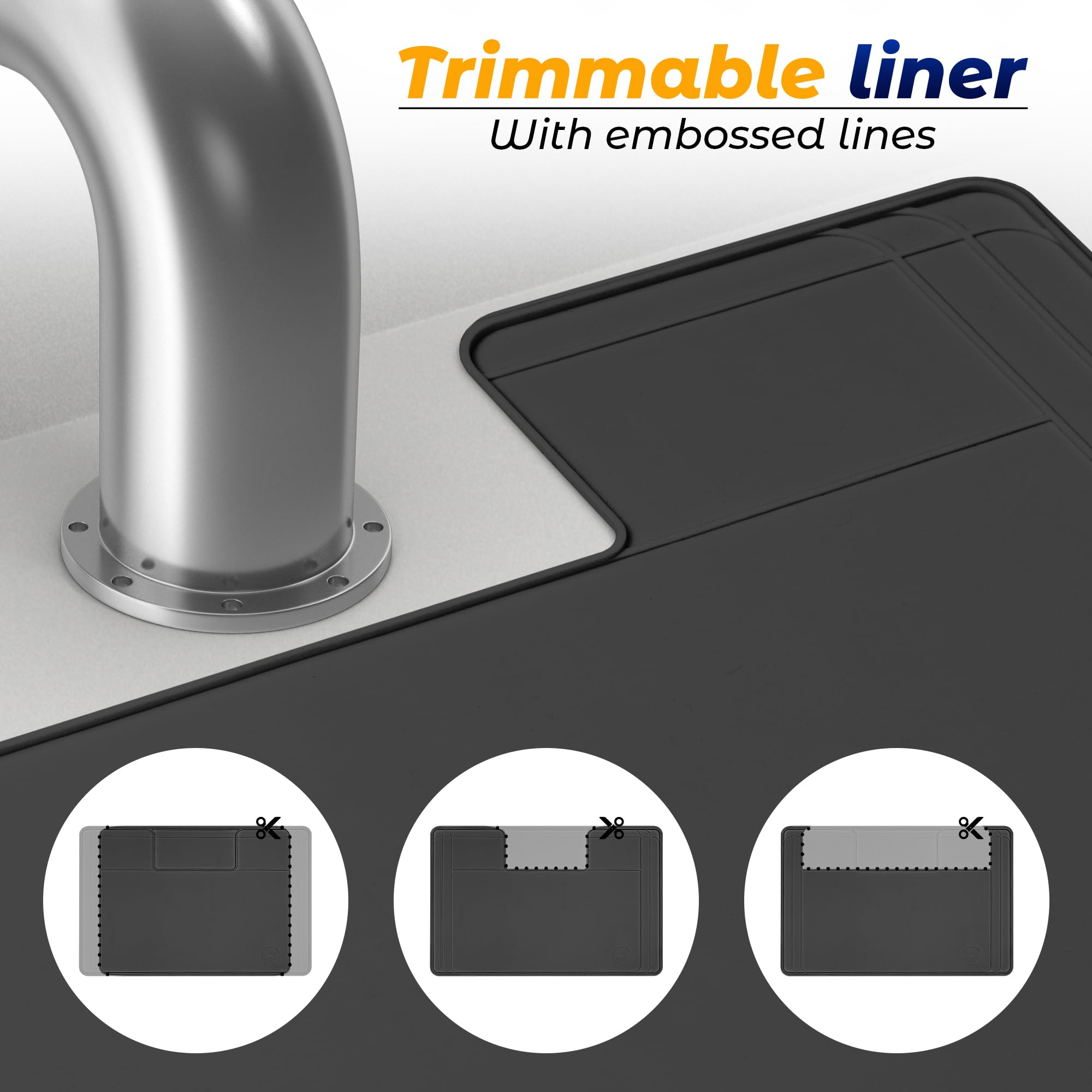 Premium Silicone Under Sink Mat - Waterproof, Trimmable & Easy Clean Kitchen Cabinet Liner - 34