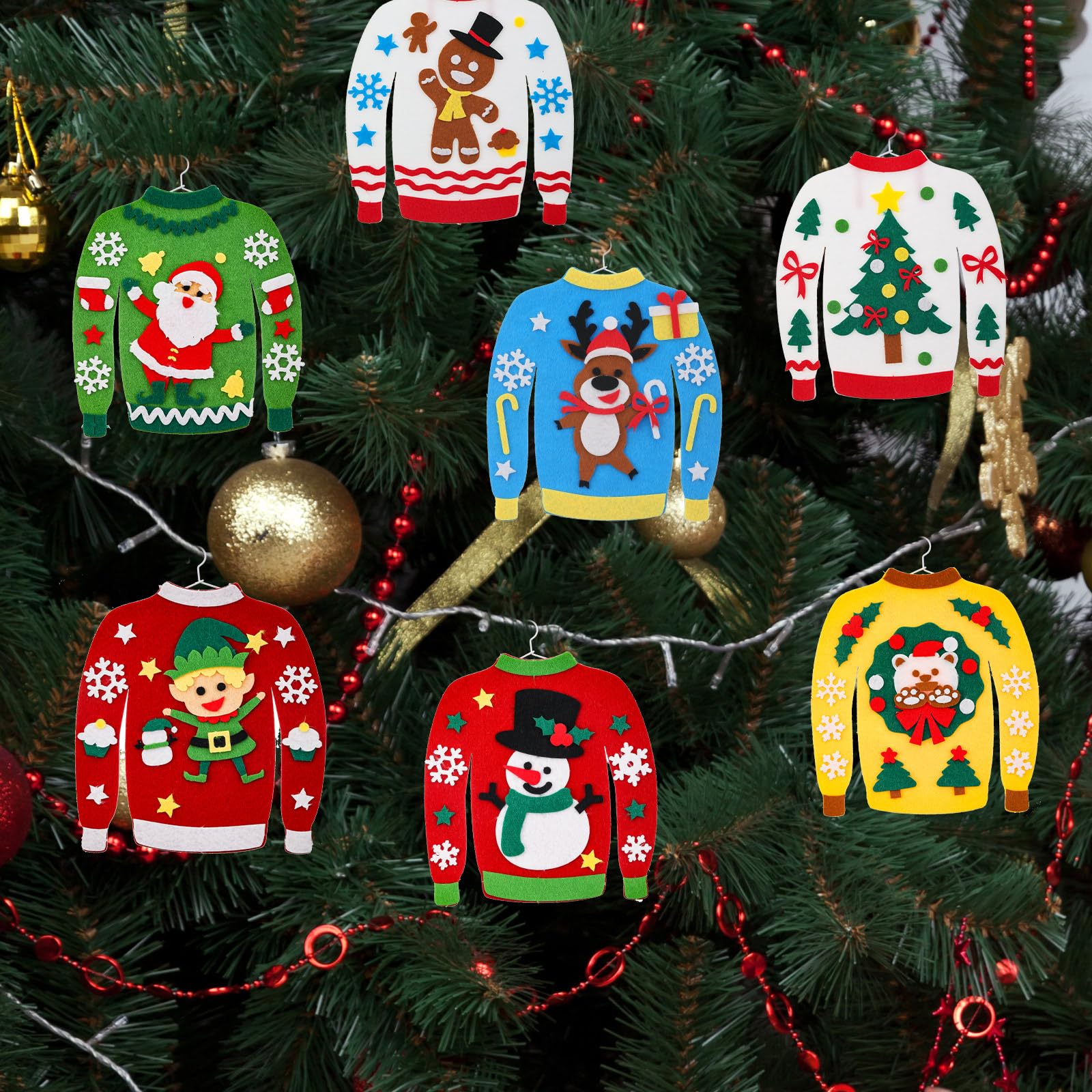Jetec 16-Piece Christmas Ugly Sweater DIY Craft Kit - Felt Ornament Sewing Set for Adults with 8 Festive Designs | Perfect for Holiday Parties, Gift Making & Family Crafting Activities