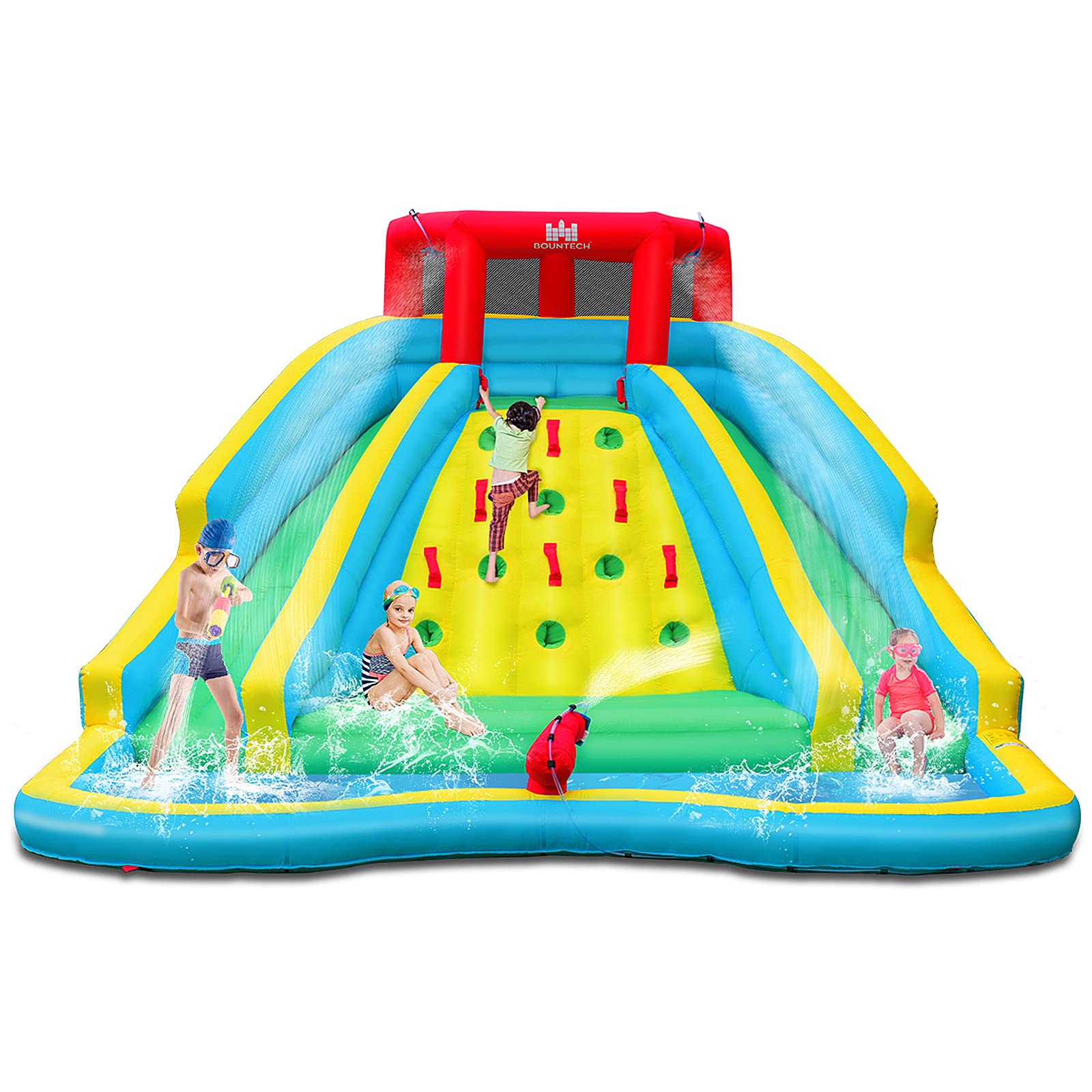 BOUNTECH 15x12FT Inflatable Water Slide Park for Kids - Dual Racing Slides, Heavy Duty Climbing Wall, Backyard Water Play Inflatable for Outdoor Summer Fun | Perfect for Birthday Parties, Family Gatherings & Backyard Water Games