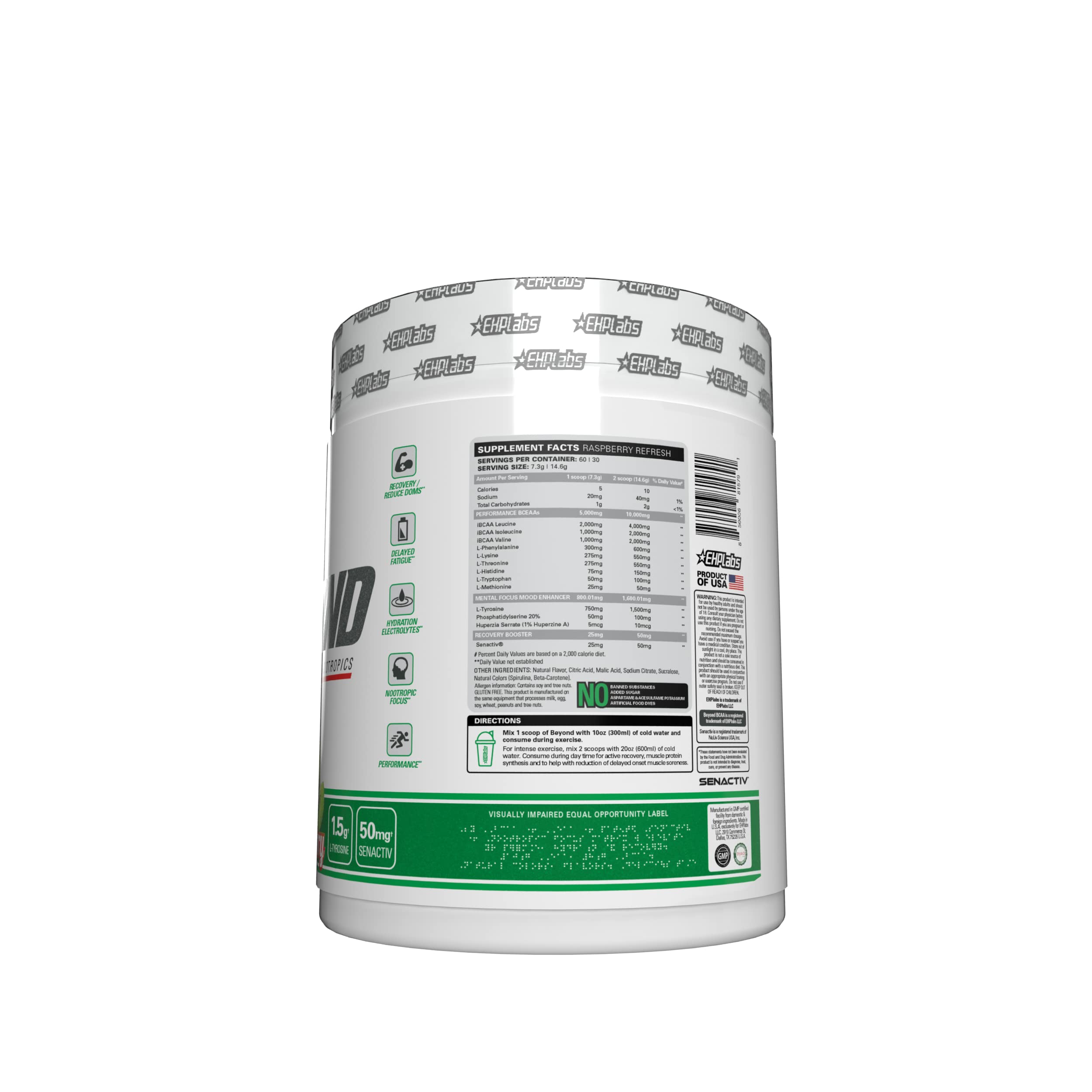 EHP Labs Beyond BCAA Powder - Post Workout Recovery Supplement with Essential Amino Acids (EAA) for Muscle Growth & Recovery - 60 Servings Kiwi Strawberry Flavor - Ideal for Gym, Fitness & Athletic Performance