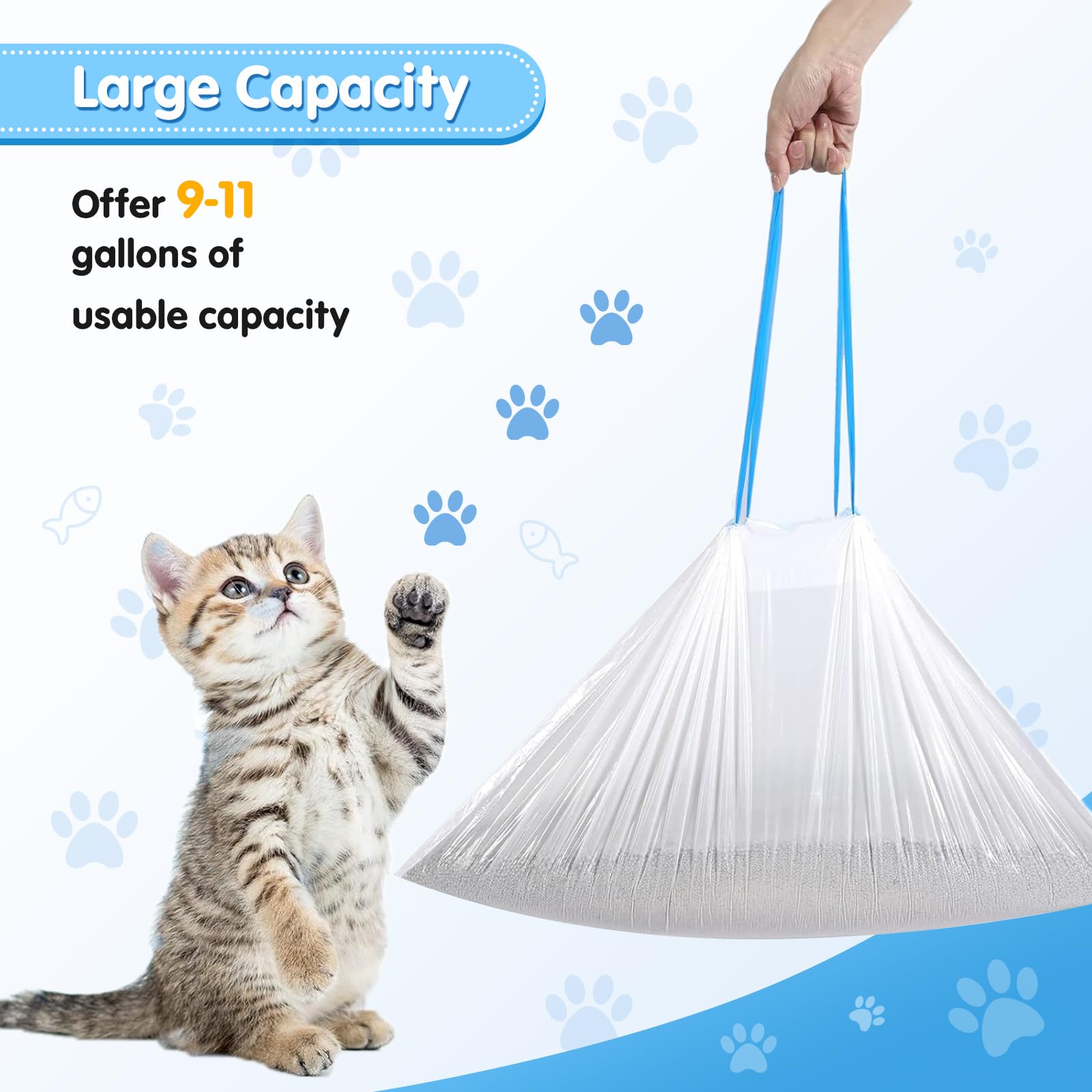 Self-Cleaning Cat Litter Box Liners - 60 Count Drawstring Waste Bags, Compatible with Automatic Litter Robot & Smart Litter Boxes | Odor Control, Leak-Proof Design for Easy Cleanup | Perfect for Multi-Cat Homes & Busy Pet Owners